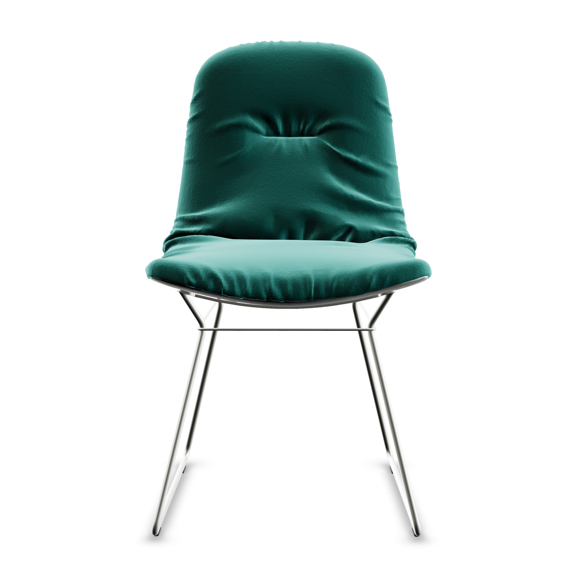 Leya Chair in grünem Stoff Sahco Avalon 0057 mit weißem Drahtgestell, Frontansicht