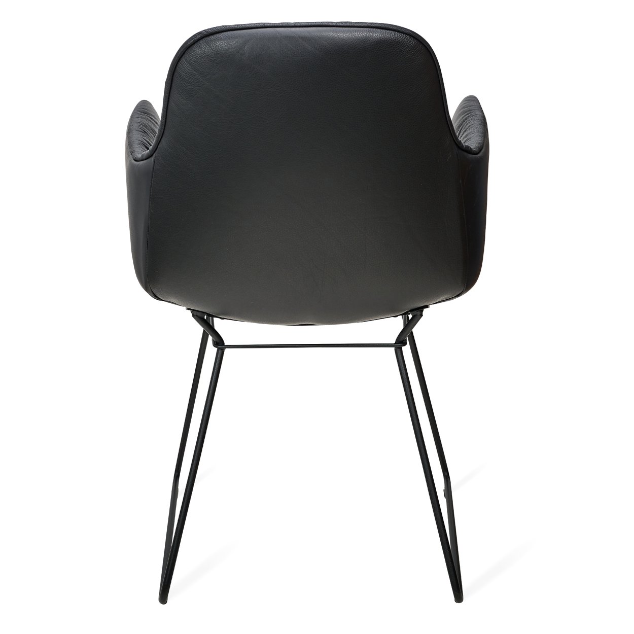 Leya Armchair High in schwarzem Leder Sahara Ebony mit schwarzem Kufengestell aus Draht, Rückansicht