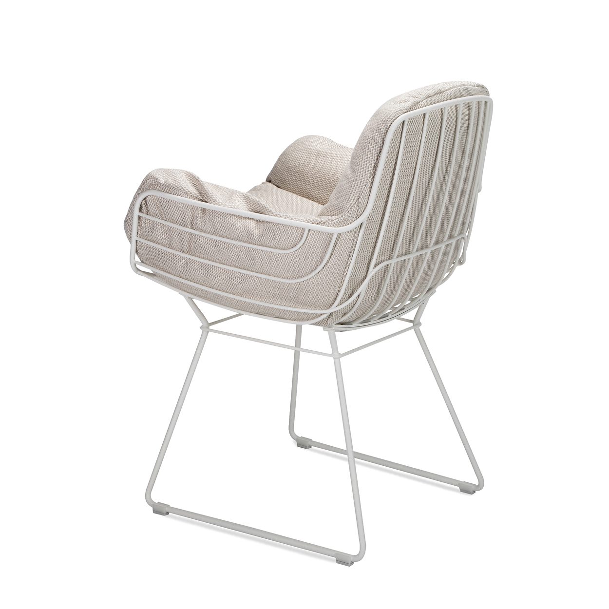 Leyasol Armchair High für draußen, Polster Lopi Marble in Hellgrau, weißgraues Drahtgestell, schräg von hinten