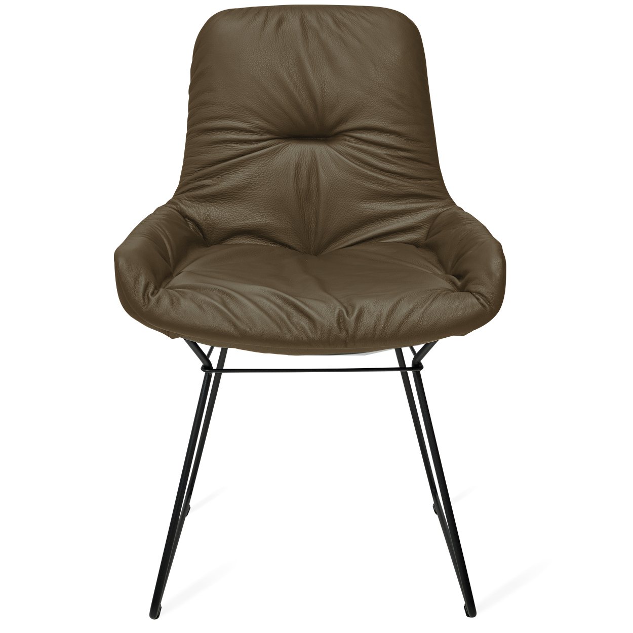 Leya Armchair Low in olivgrünem Leder Opium Plaza mit schwarzem Drahtgestell, Frontansicht