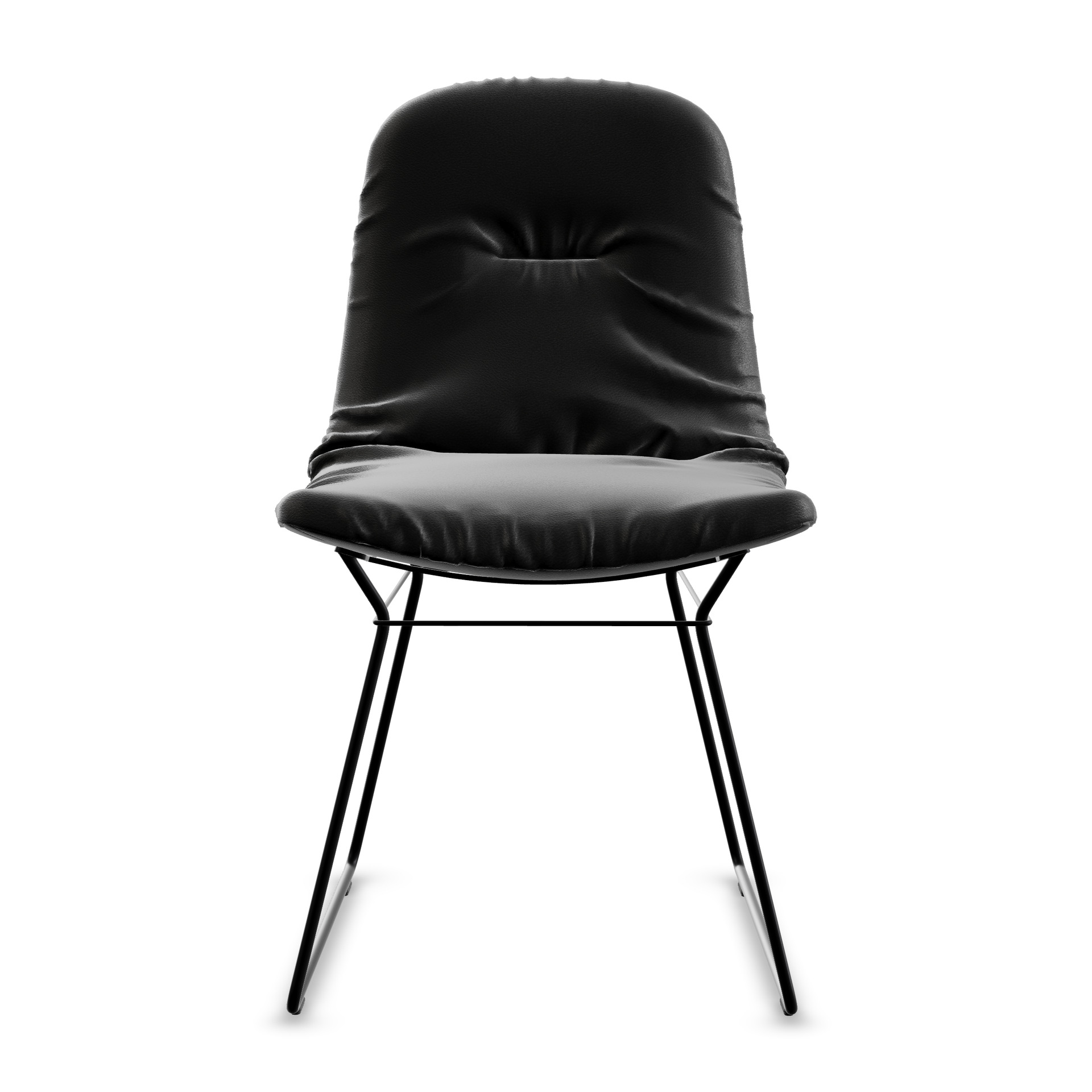 Leya Chair in schwarzem Leder Orient Ebony mit schwarzem Drahtgestell, Frontansicht