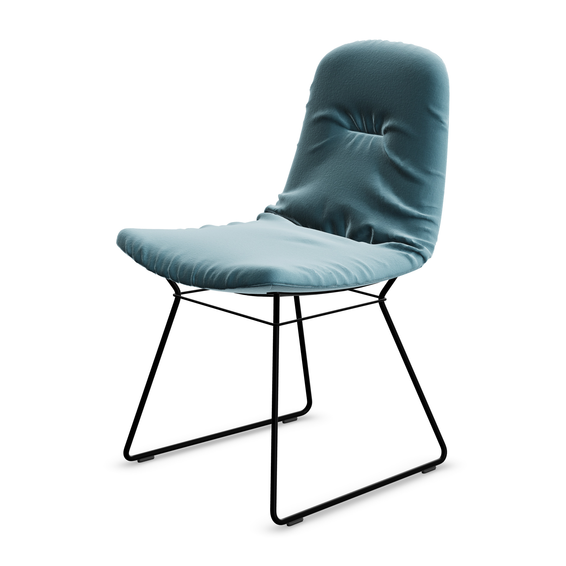 Leya Chair in petrolblauem Stoff Smart Arctique mit schwarzem Drahtgestell, schräg von vorn
