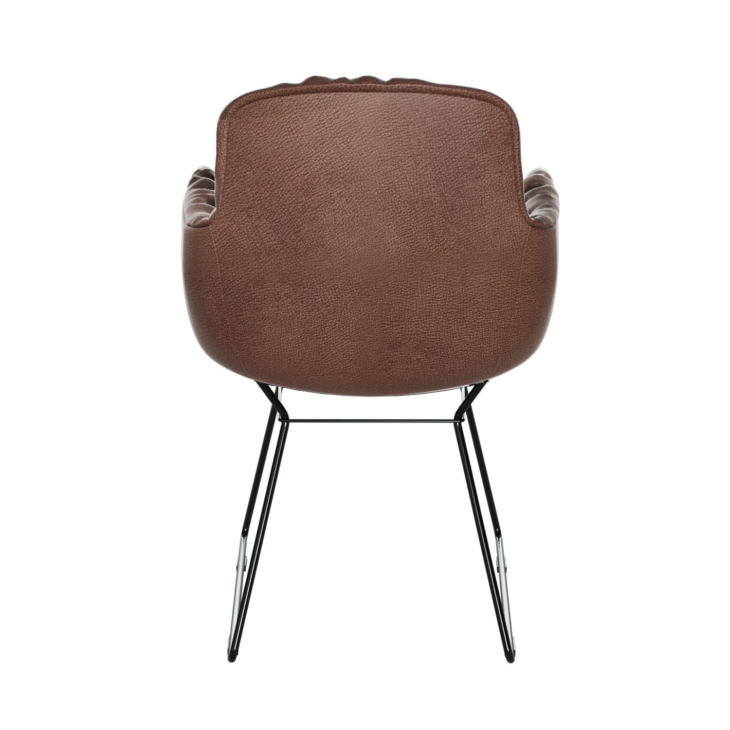 Leya Armchair High in braunem Leder Sahara Coffee mit schwarzem Drahtgestell, Rückansicht