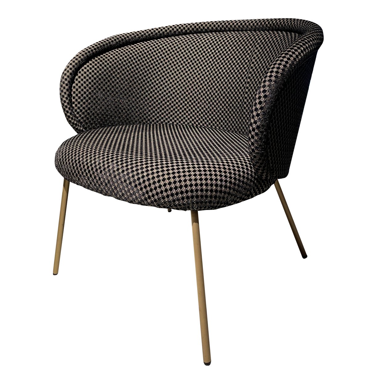 Ona Cocktail Armchair in schwarz-weißem Stoff Nobilis Raphael Noir mit Messingbeinen, schräg von vorn