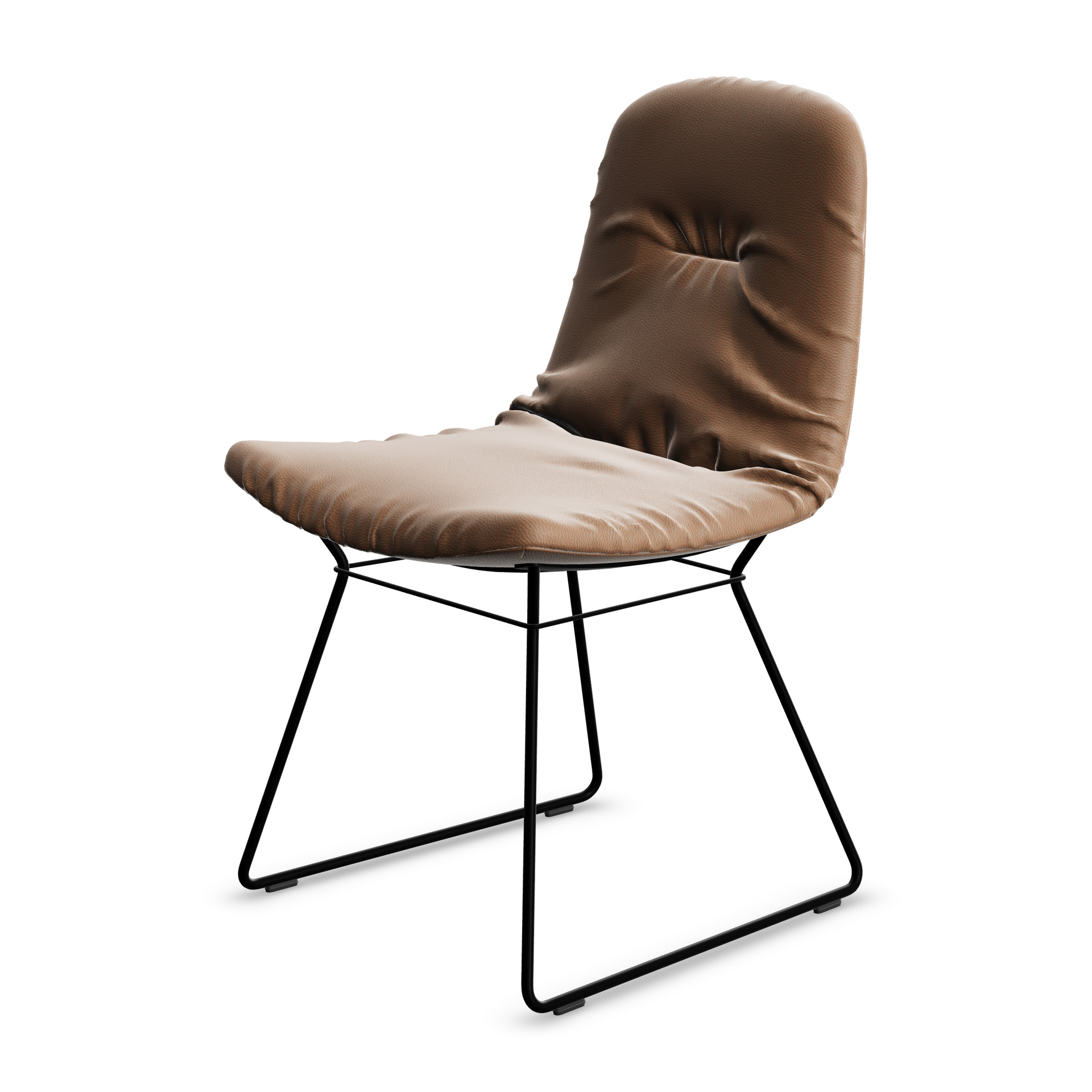 Leya Chair in hellbraunem Leder Orient Caramel mit schwarzem Drahtgestell, schräg von vorn