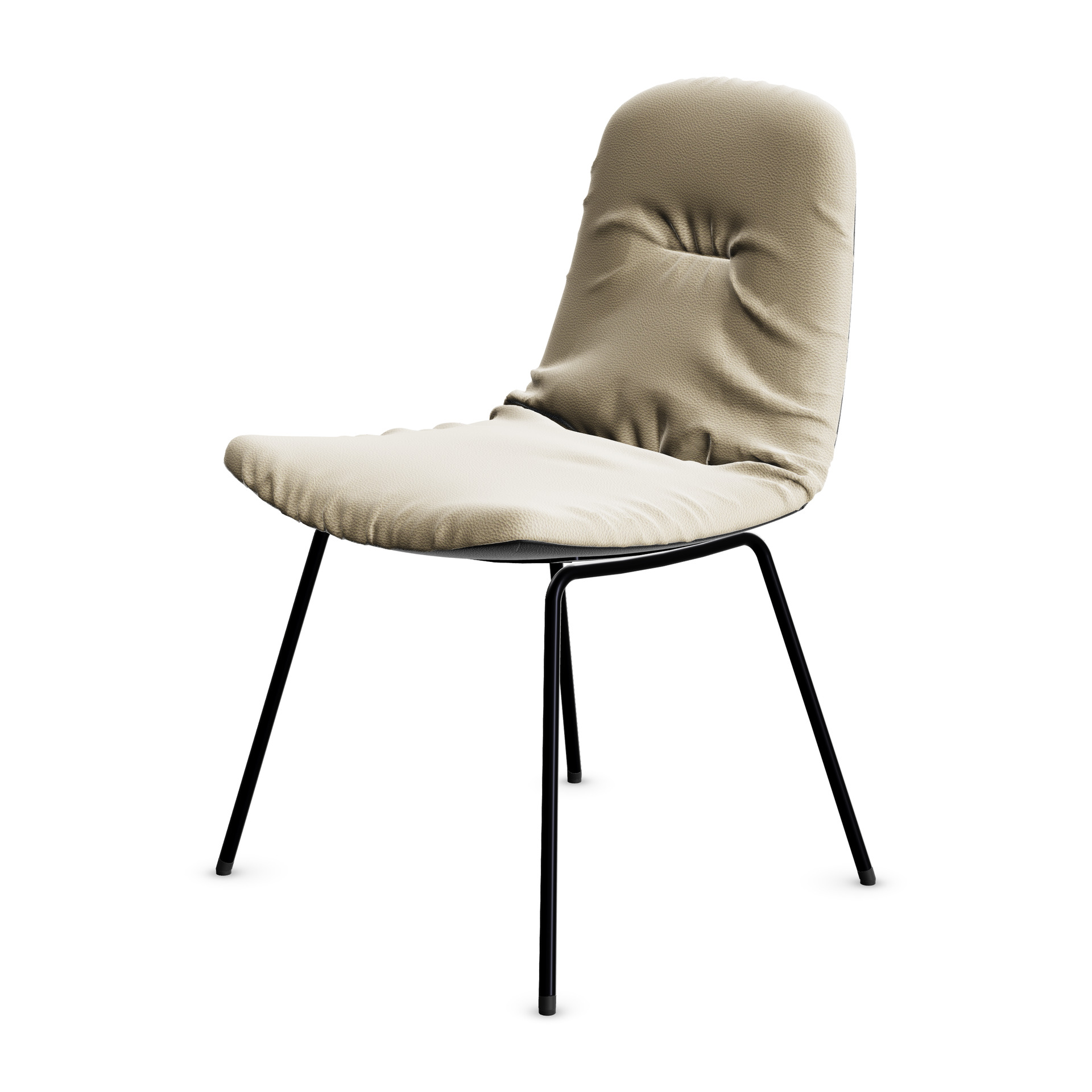 Leya Chair in cremefarbenem Leder Orient Jasmin mit schwarzem Vierfußgestell, schräg von vorn