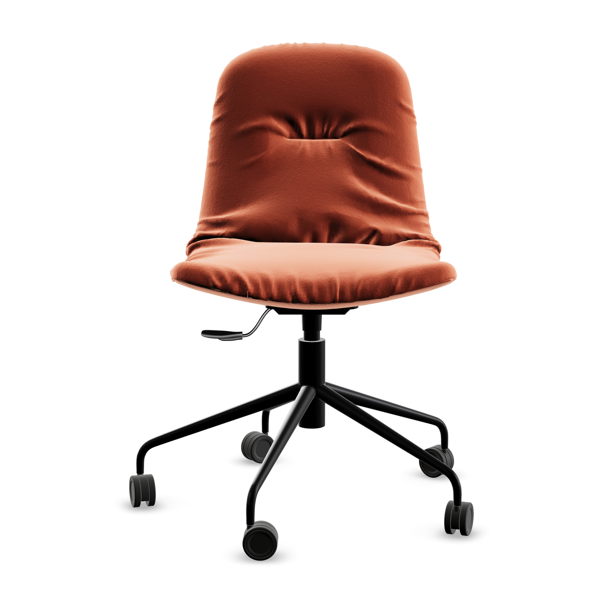 Leya Chair in orangefarbenem Stoff Sahco Avalon 0011 mit schwarzem Fußkreuz auf Rollen, Frontansicht