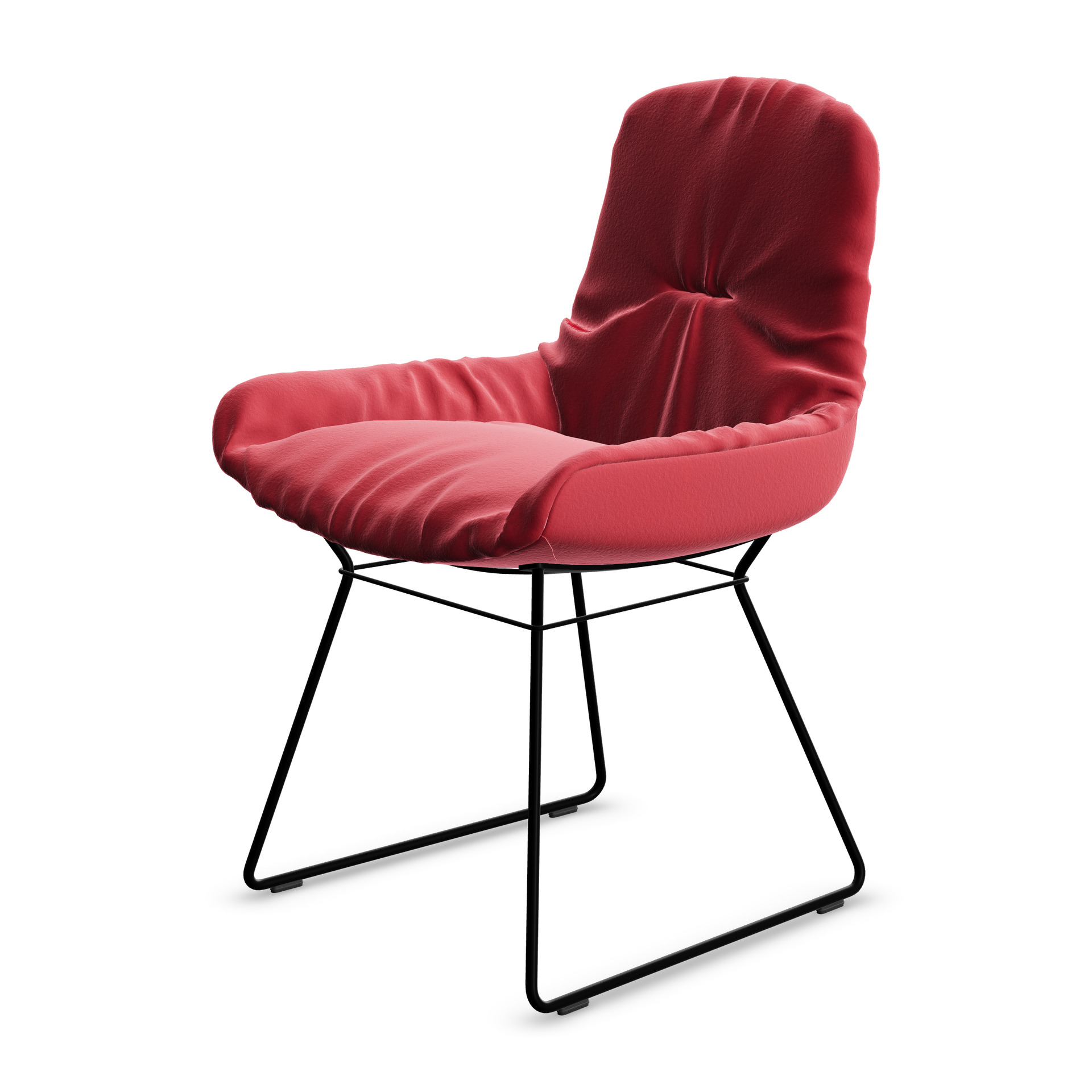Leya Armchair Low in rotem Stoff Sahco Avalon 0052 mit schwarzem Drahtgestell, schräg von vorn
