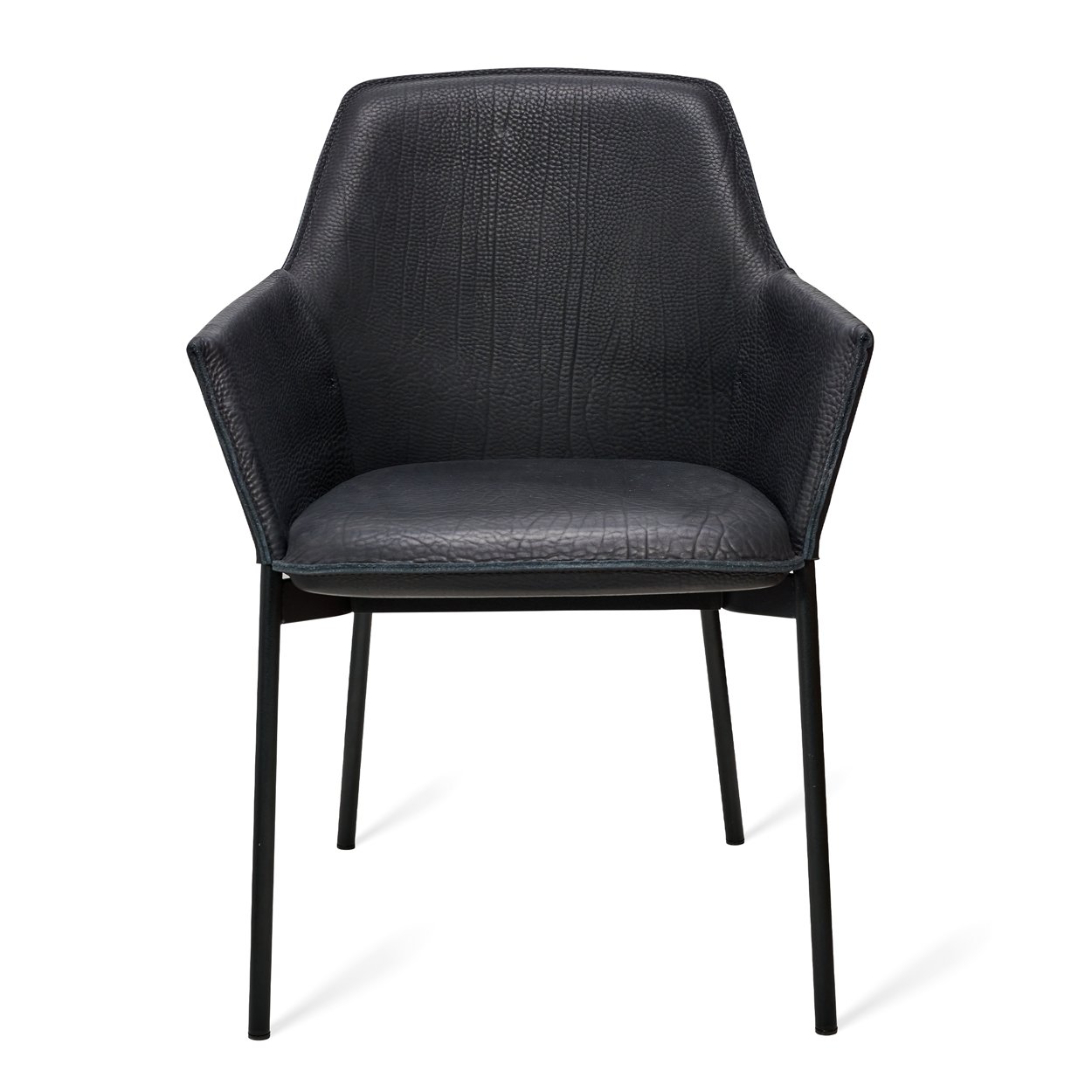 Grace Armchair High in schwarzem Leder Magnum Ebony mit schwarzem Gestell, Frontansicht