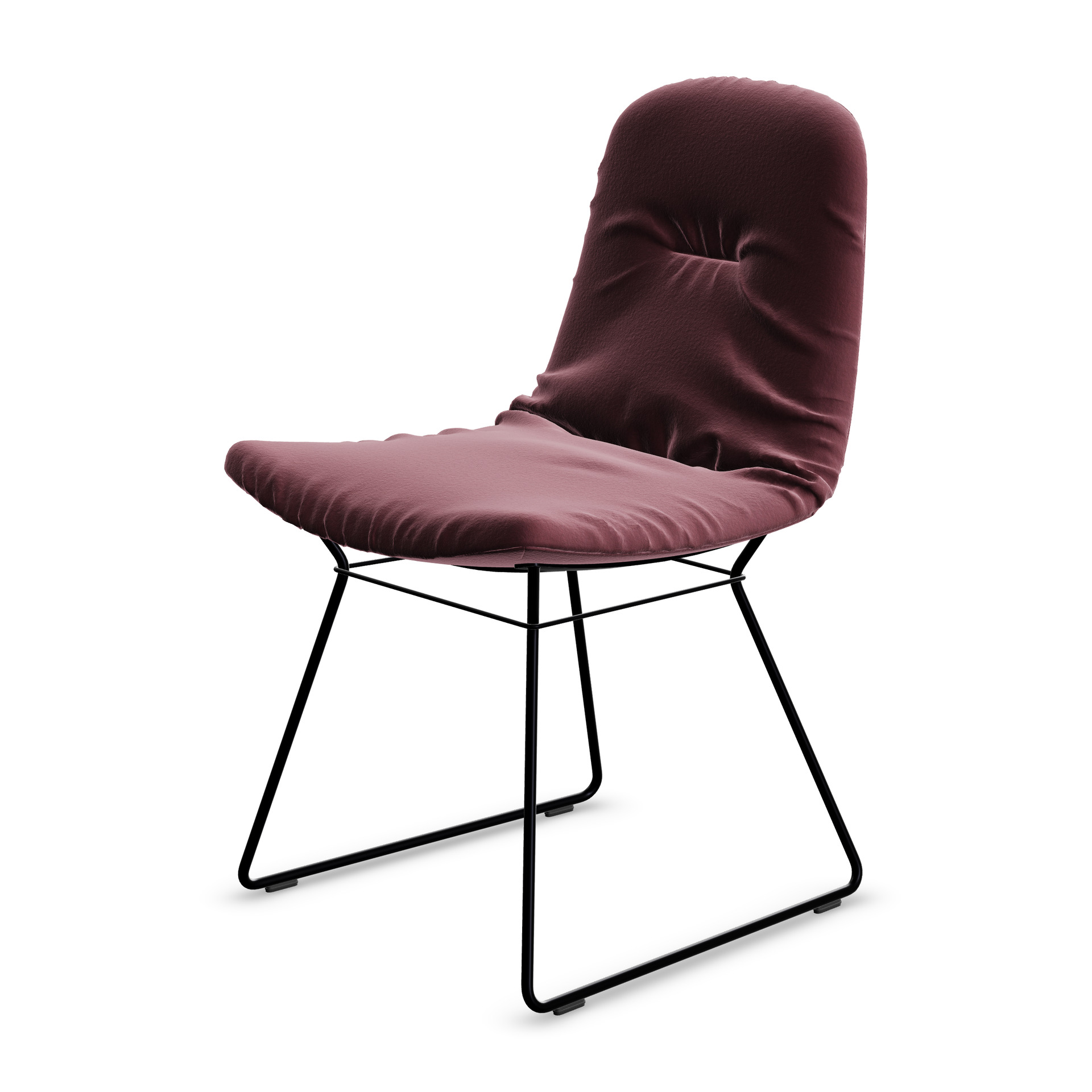 Leya Chair in bordeauxrotem Stoff Smart Bordeaux mit schwarzem Drahtgestell, schräg von vorn