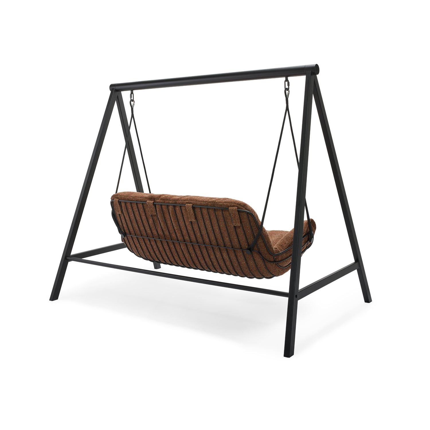 Hollywood Swing Leyasol Lounge Couch für draußen, Rückseite des Sitzes, schwarzes Gestell, schräg von hinten