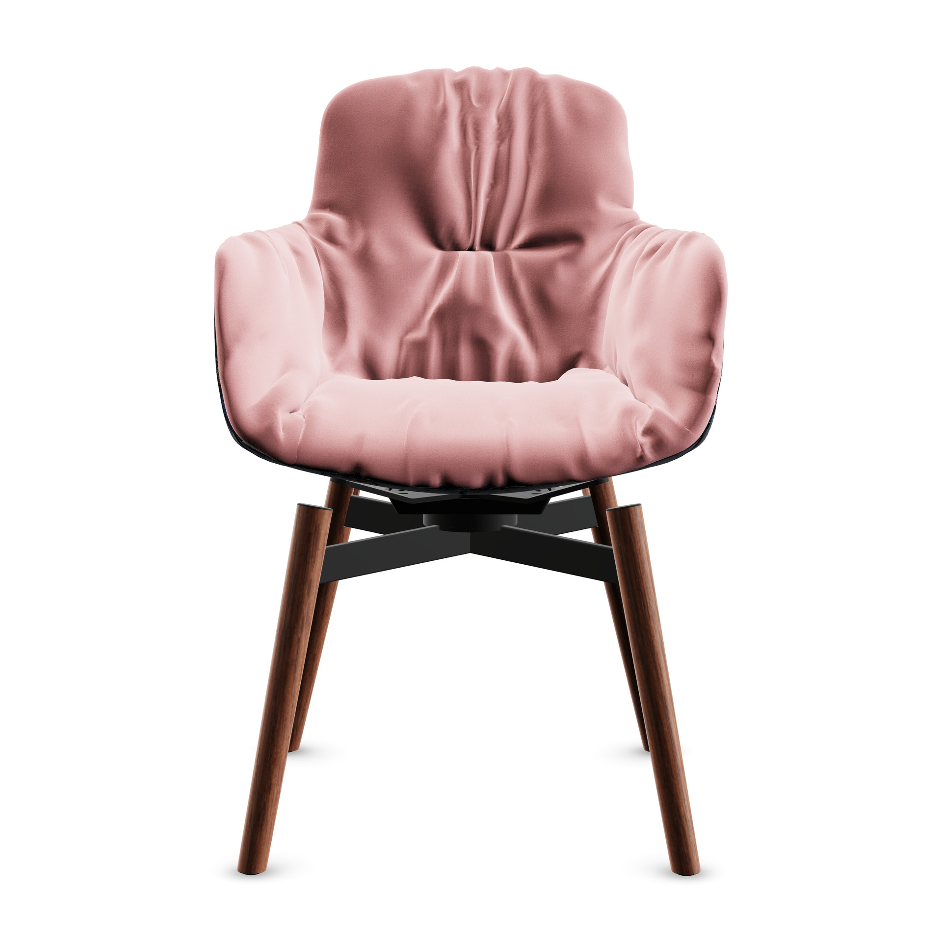 Leya Armchair High in rosafarbenem Stoff Vidar 0622 mit Holzfuß und schwarzem Kreuz, Frontansicht