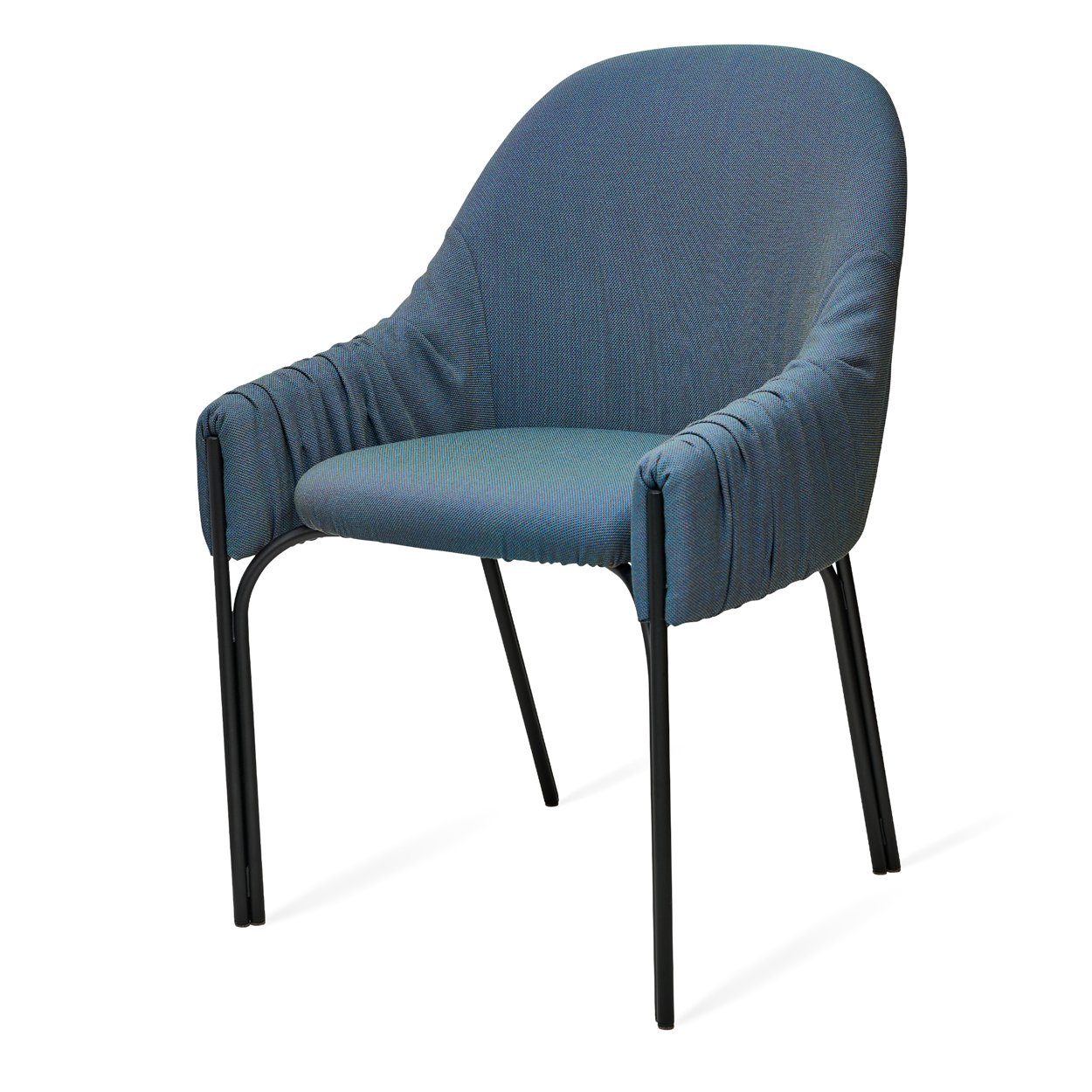 Celine Armchair Low in blauem Stoff Steelcut Trio mit schwarzem Gestell, schräg von vorn