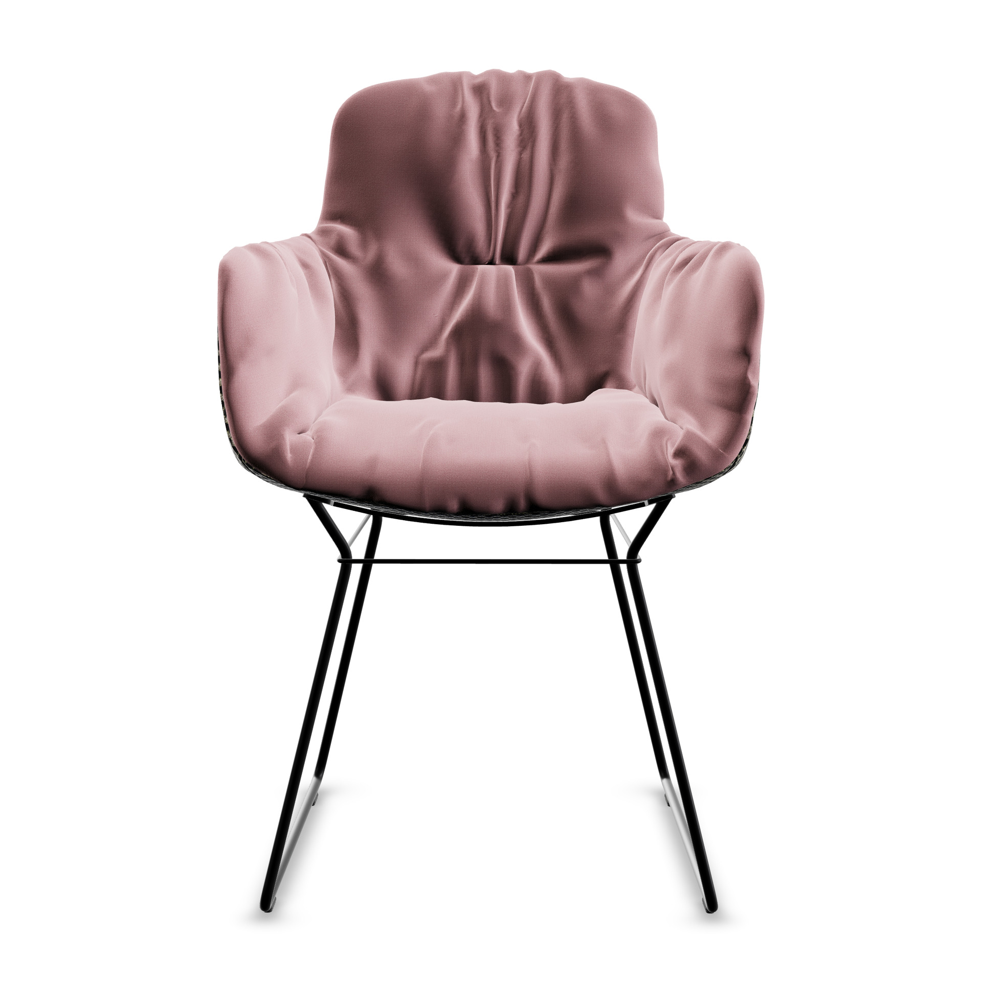 Leya Armchair High in rosafarbenem Stoff Vidar mit schwarzem Drahtgestell, Frontansicht