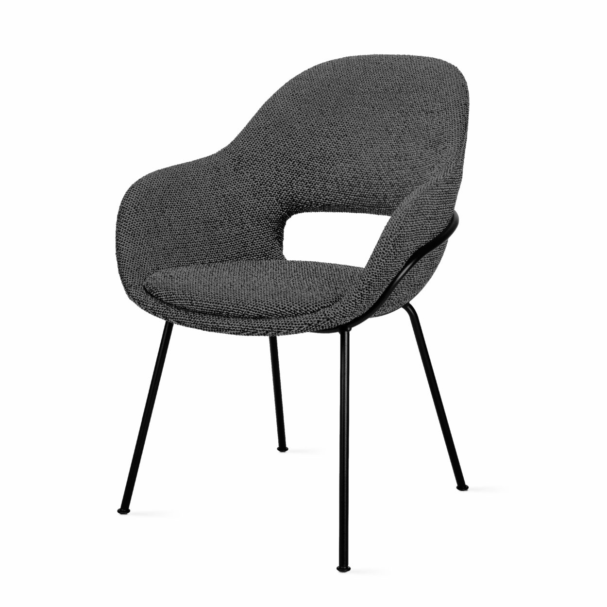 Theia Armchair High in grauschwarzem Stoff Sahco Safire mit schwarzem Gestell, schräg von vorn