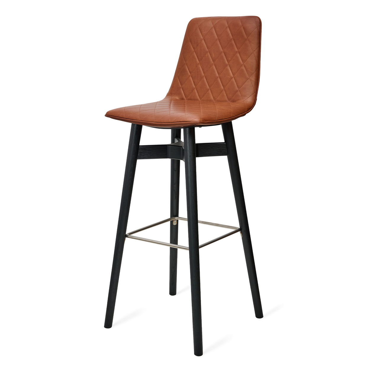 Amelie Barstool High Leder Adora Cognac mit Rautensteppung