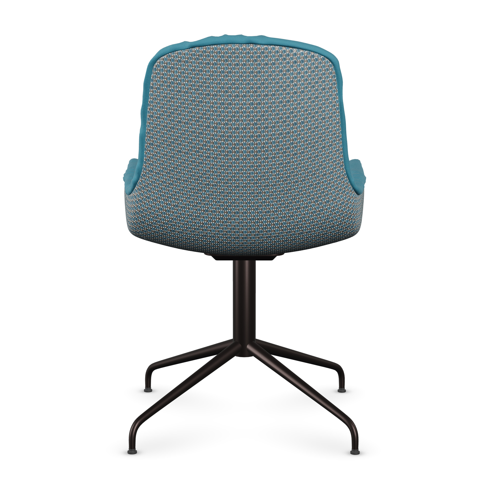 Leya Armchair Low mit Rückseite in gemustertem Stoff Nobilis Raphael 60 Bleu Glacier, schwarzes Sternfußgestell, Rückansicht