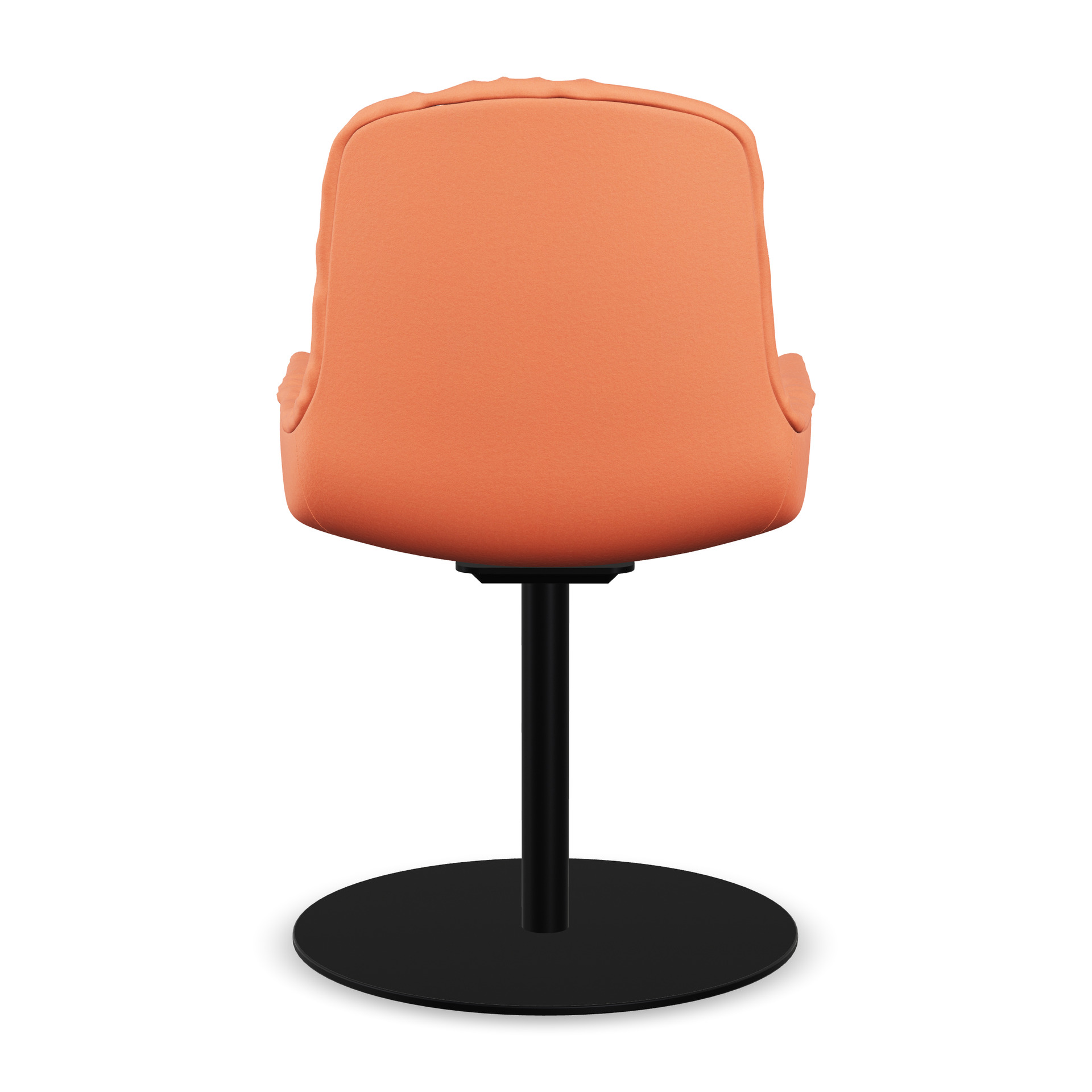 Leya Armchair Low mit Rückseite in orangefarbenem Stoff Sahco Avalon 0011 auf schwarzem Tellerfuß, Rückansicht
