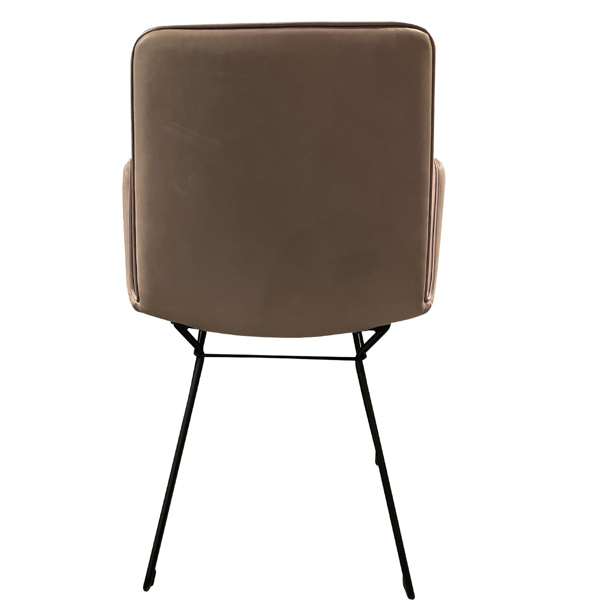 Amelie Armchair High in taupefarbenem Leder Oman Plaza mit schwarzem Drahtgestell, Rückansicht