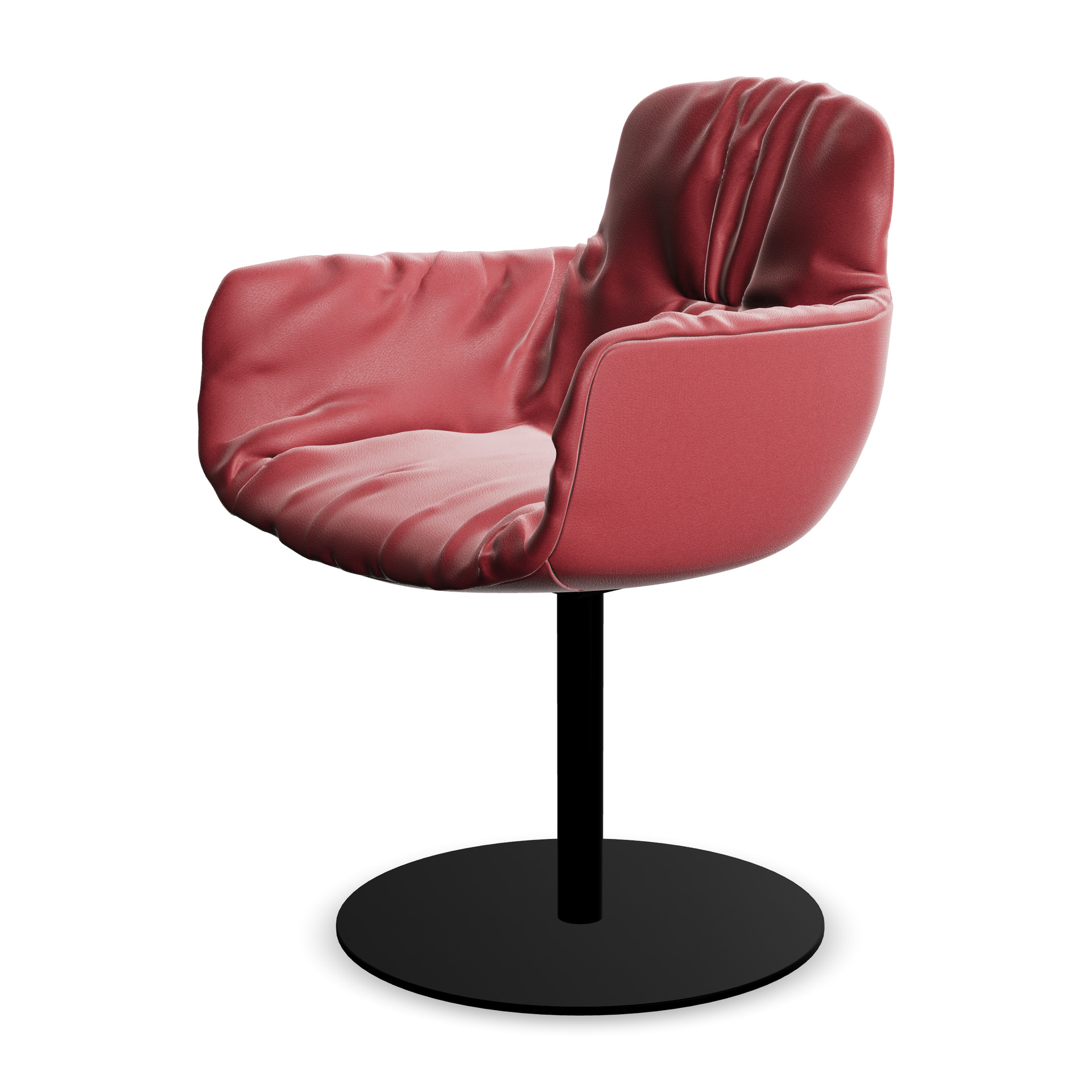 Leya Armchair High in rotem Leder Opium Vino mit schwarzem Tellerfuß, schräg von vorn