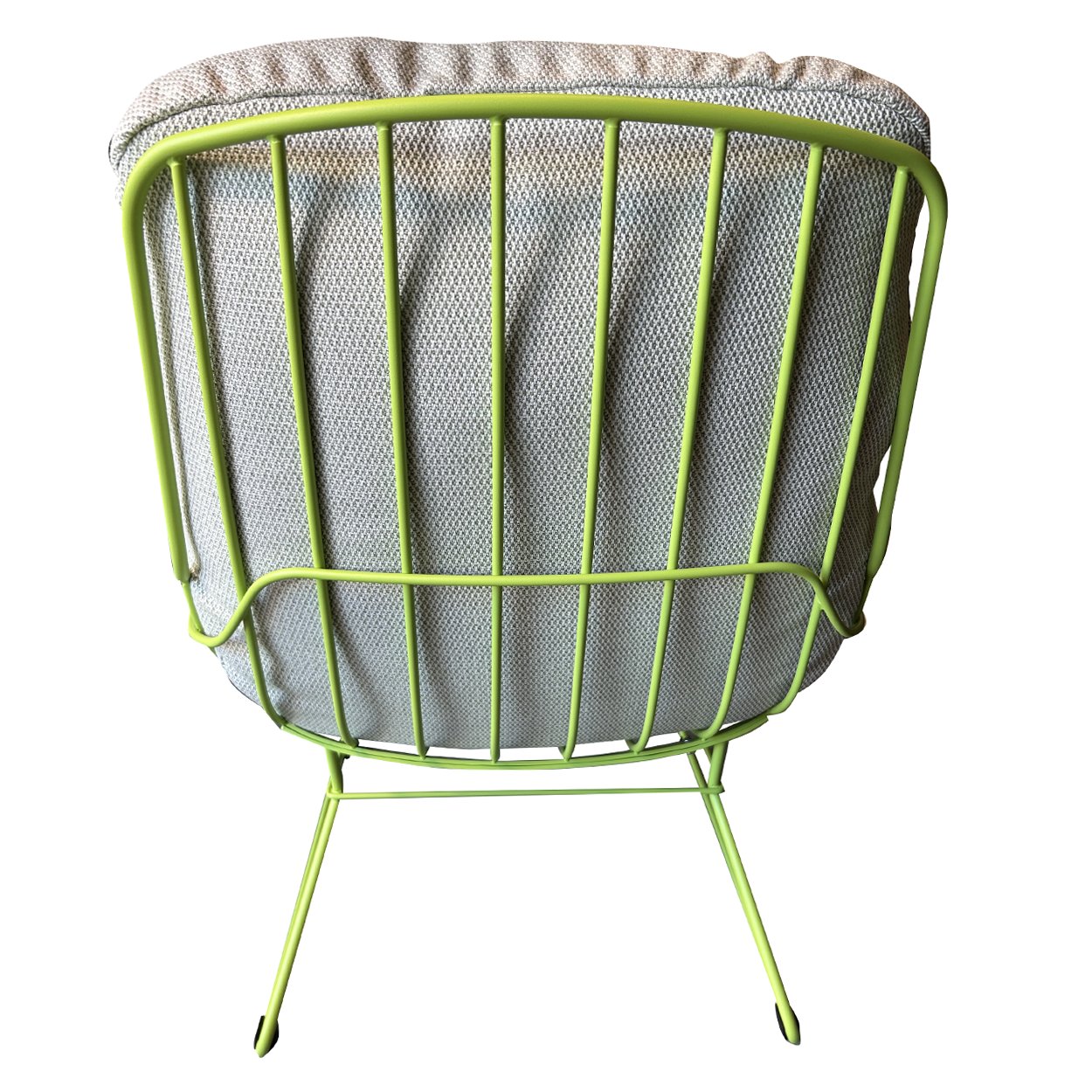 Leyasol Lounge Chair für draußen, Bezug Lopi Bud in hellem Grau, hellgrünes Drahtgestell, Rückansicht