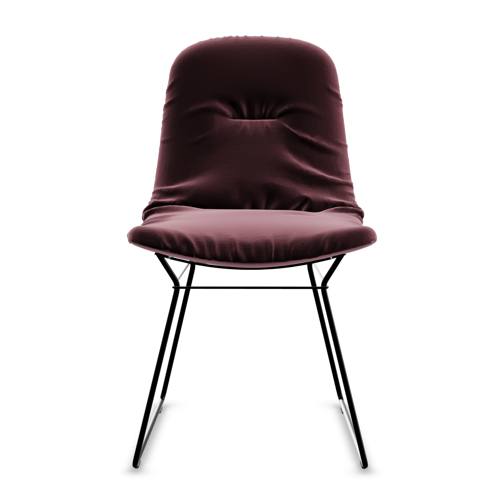 Leya Chair in bordeauxrotem Stoff Smart Bordeaux mit schwarzem Drahtgestell, Frontansicht