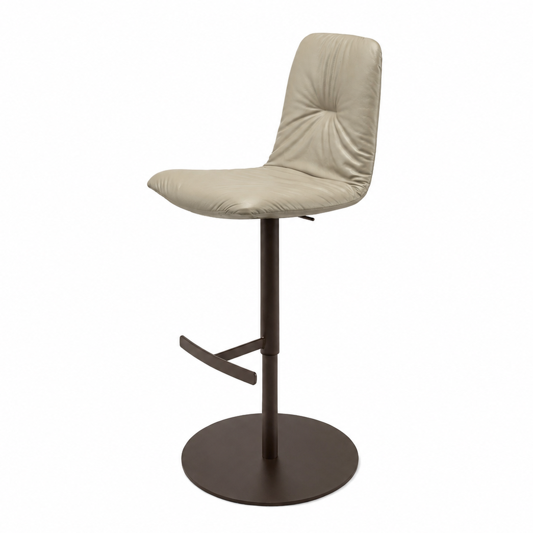Leya Bar Chair - Leder Cairo Angora - Säulenfuß graubraun
