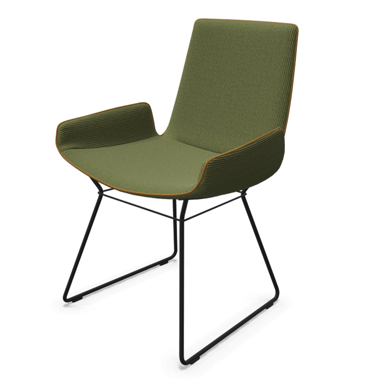 Amelie Armchair Low in grünem Stoff Riga Sauge mit schwarzem Drahtgestell, schräg von vorn