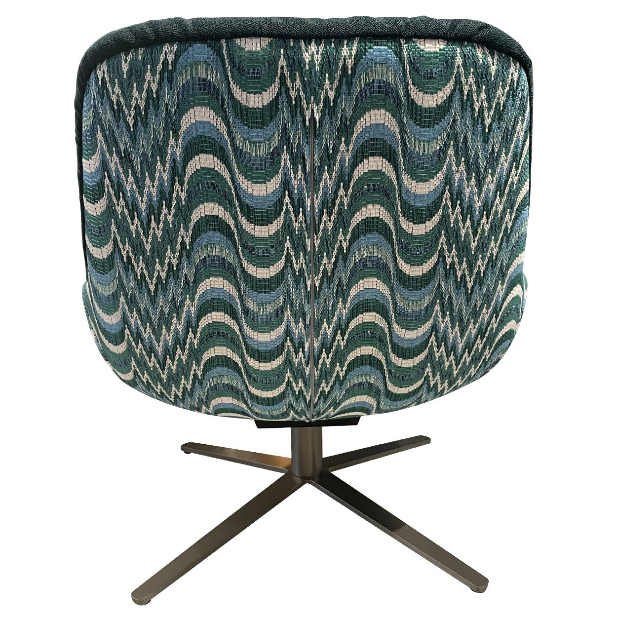 Leya Lounge Chair mit Rückseite in grün-blau gemustertem Stoff Dedar Flimflam, Rückansicht