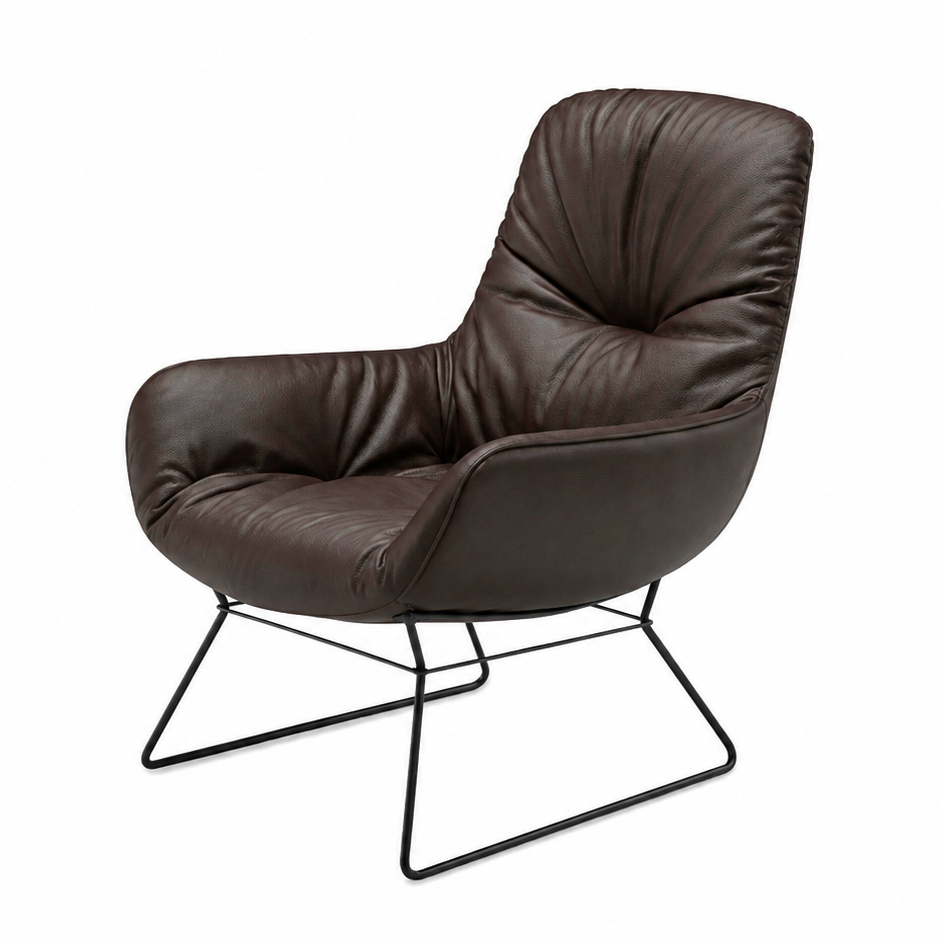  Leya Lounge Chair - Drahtgestell schwarz - Bezug Leder Sahara Canelo