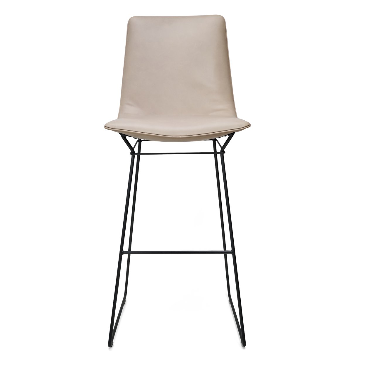 Amelie Barchair High in hellgrauem Leder Oman mit schwarzem Drahtgestell, Frontansicht