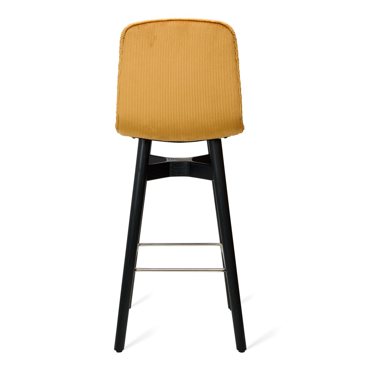 Leya Counterstool High in senfgelbem Cordstoff Riga Venitien mit schwarzem Holzgestell, Rückansicht