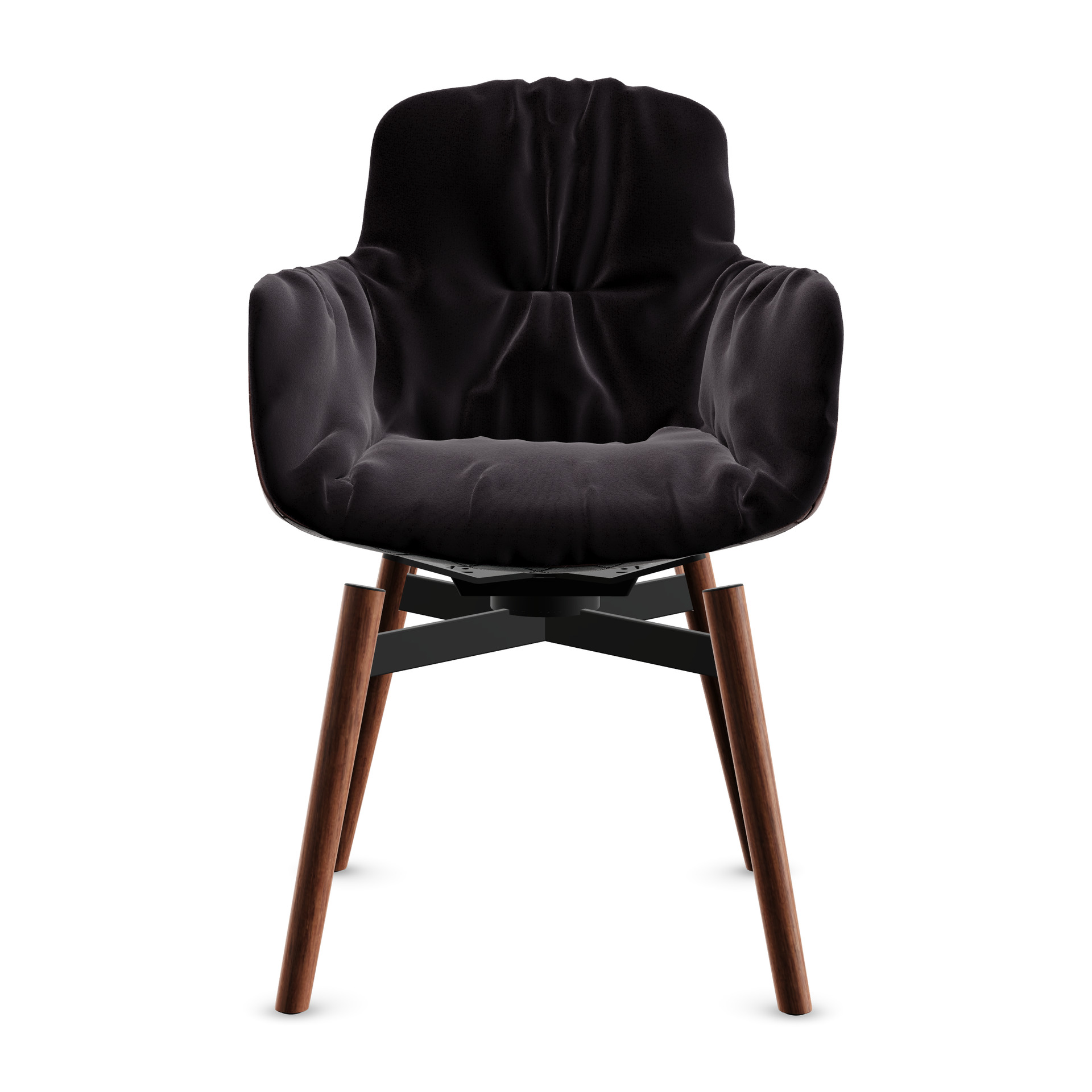 Leya Armchair High in dunklem Stoff Adamo & Eva Mirtillo mit Holzfuß und schwarzem Kreuz, Frontansicht