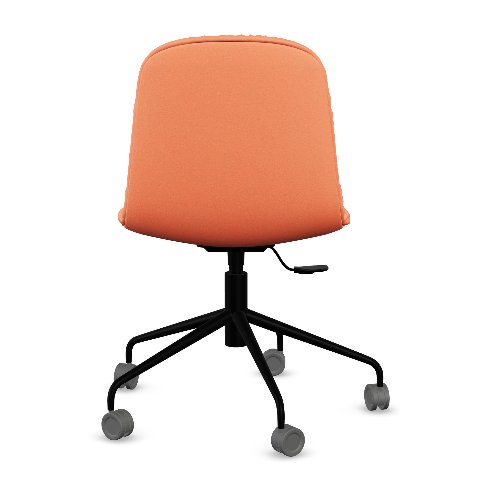 Leya Chair in orangefarbenem Stoff Sahco Avalon 0011 mit schwarzem Fußkreuz auf Rollen, Rückansicht