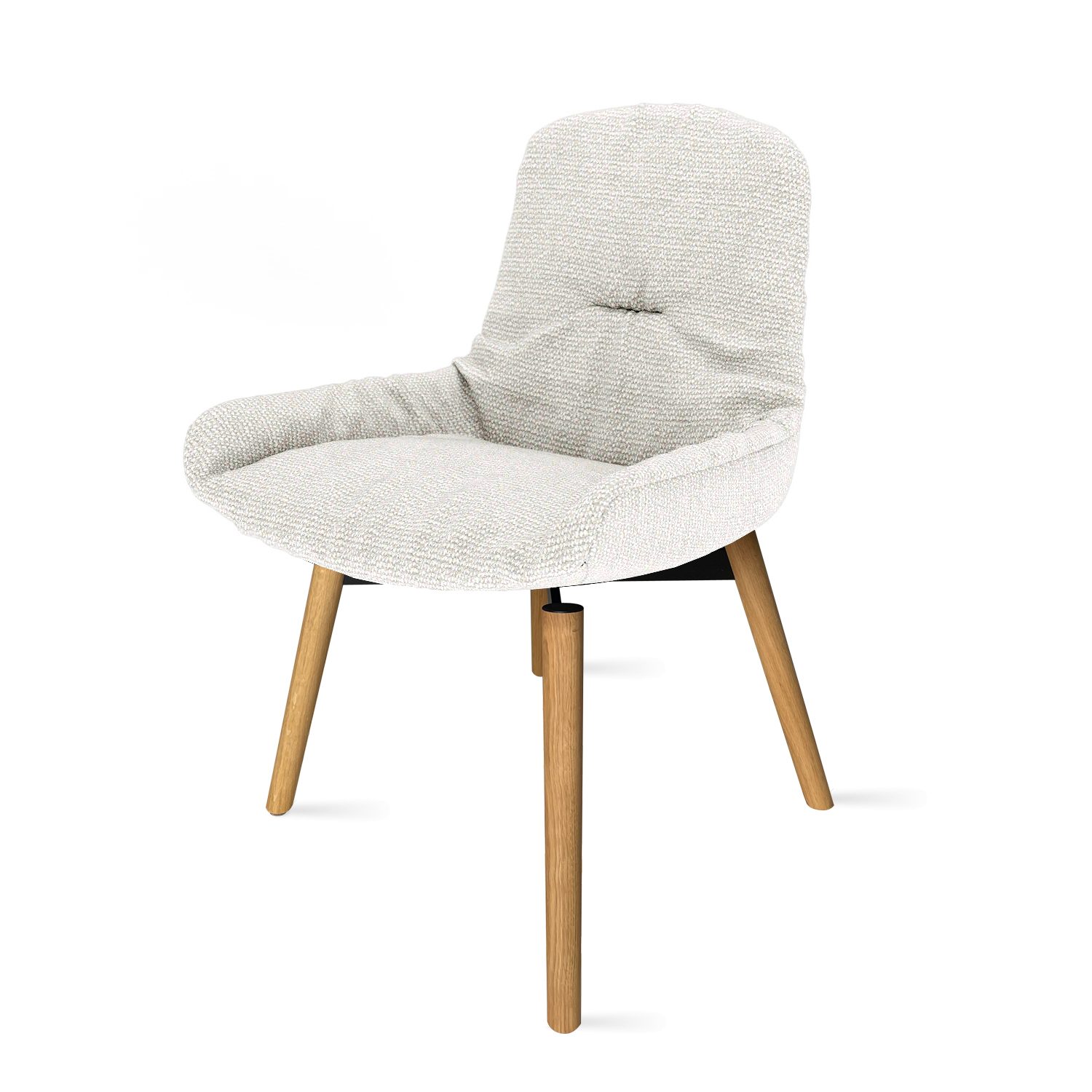 Leya Armchair Low in hellem Stoff Safire 07 mit Kreuzzarge aus geölter Eiche, schräg von vorn