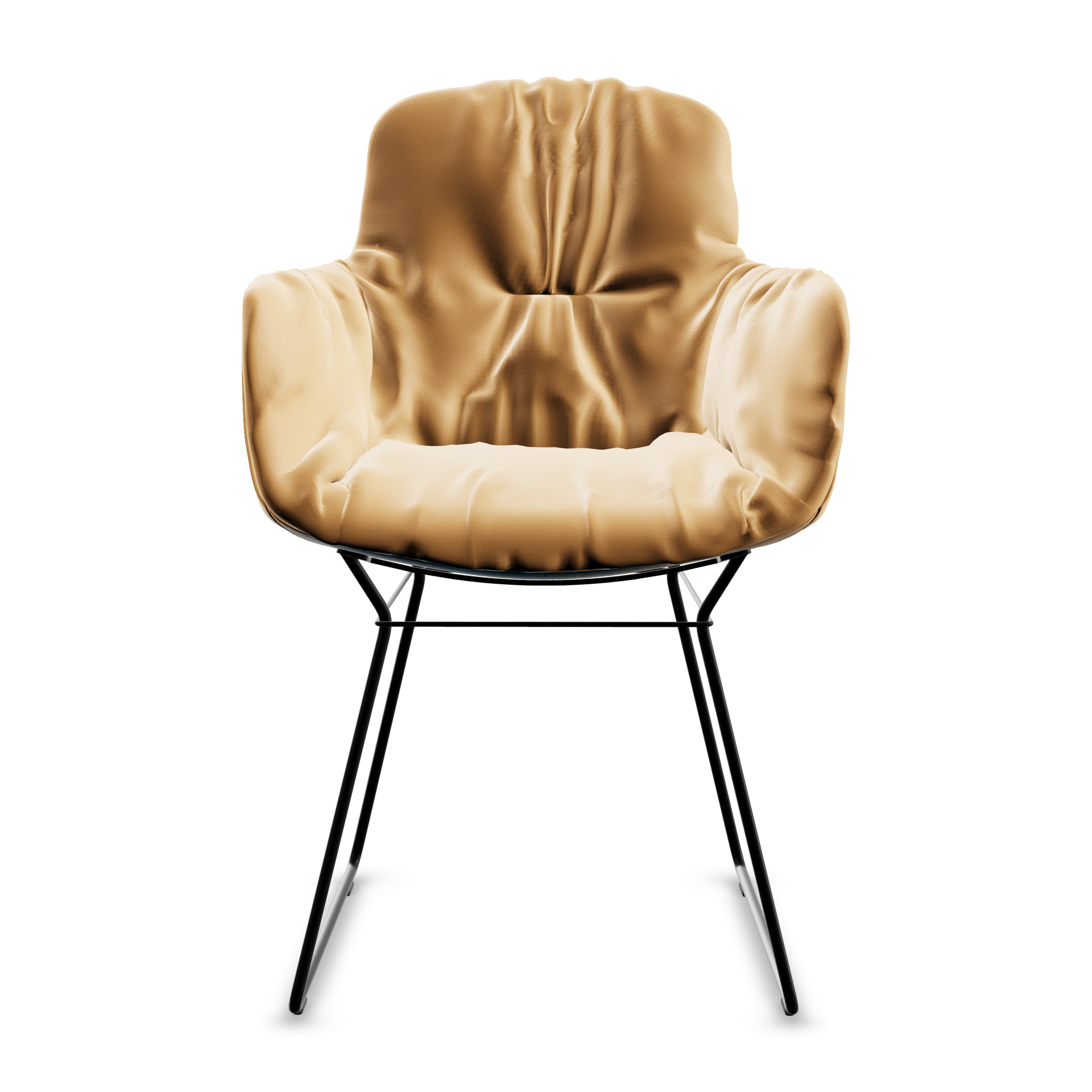 Leya Armchair High in hellem Leder Adora Champagne mit schwarzem Drahtgestell, Frontansicht
