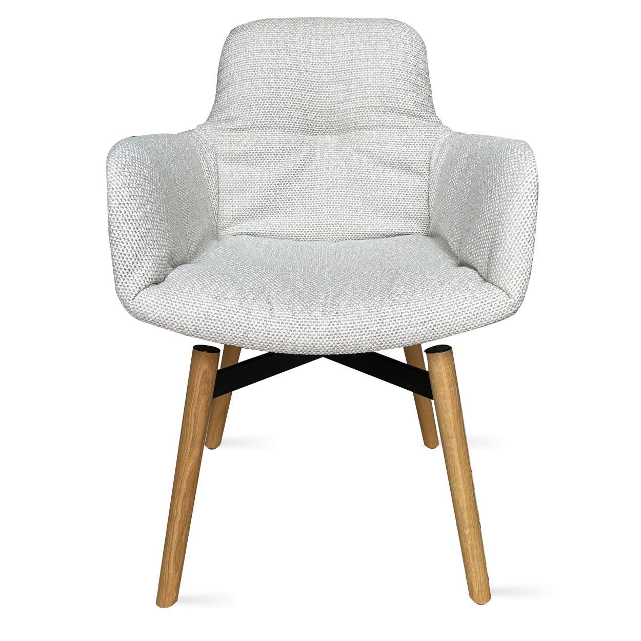 Leya Armchair High in hellem Stoff Safire 07 mit Kreuzzarge aus geölter Eiche, Frontansicht