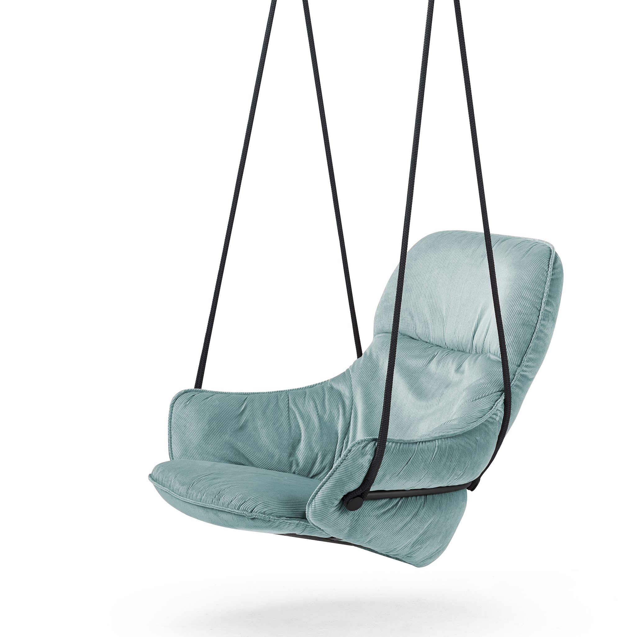 Marie Lounge Swing Seat in hellem Velours an zwei Seilen