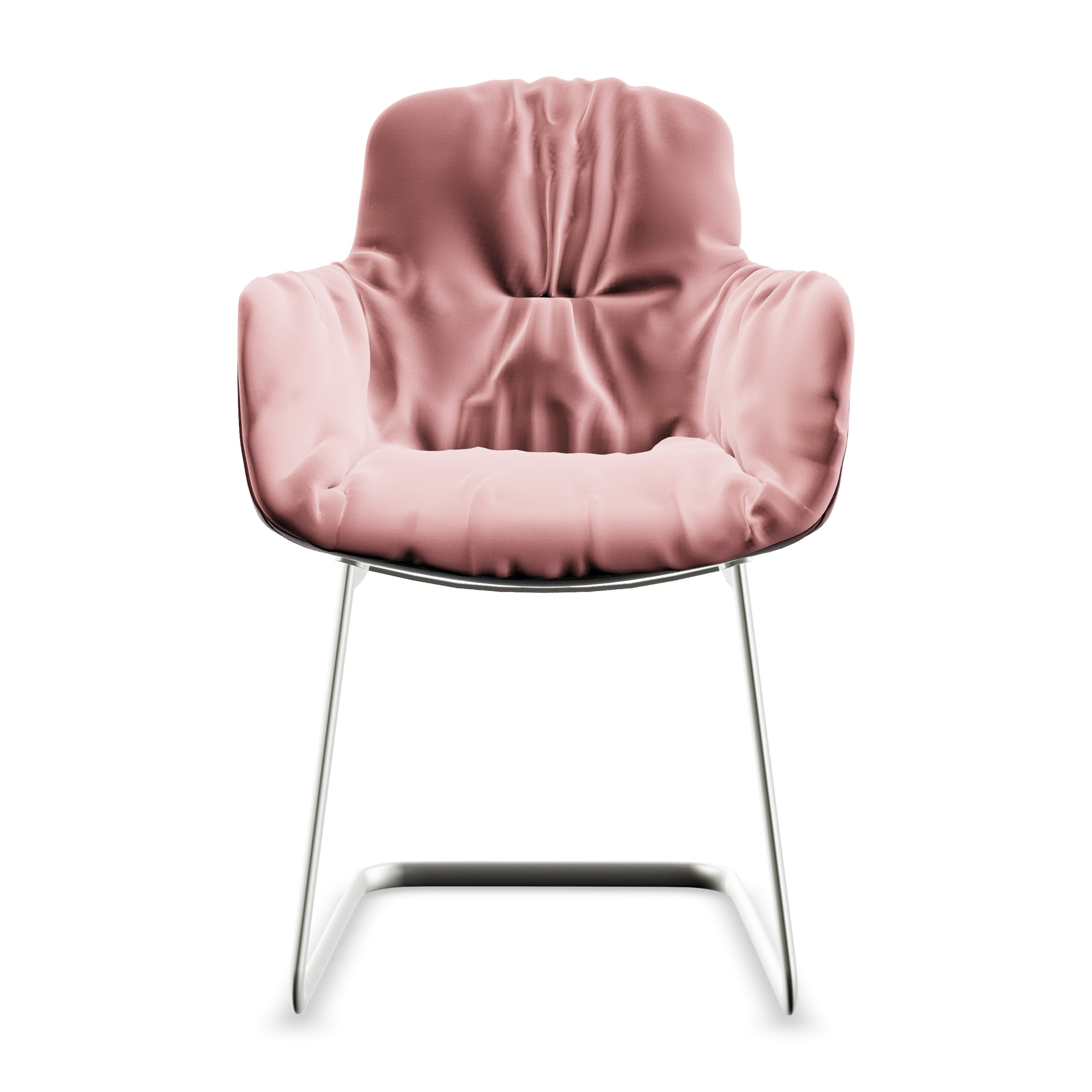 Leya Armchair High in rosafarbenem Stoff Vidar 0622 mit weißem Kufengestell, Frontansicht