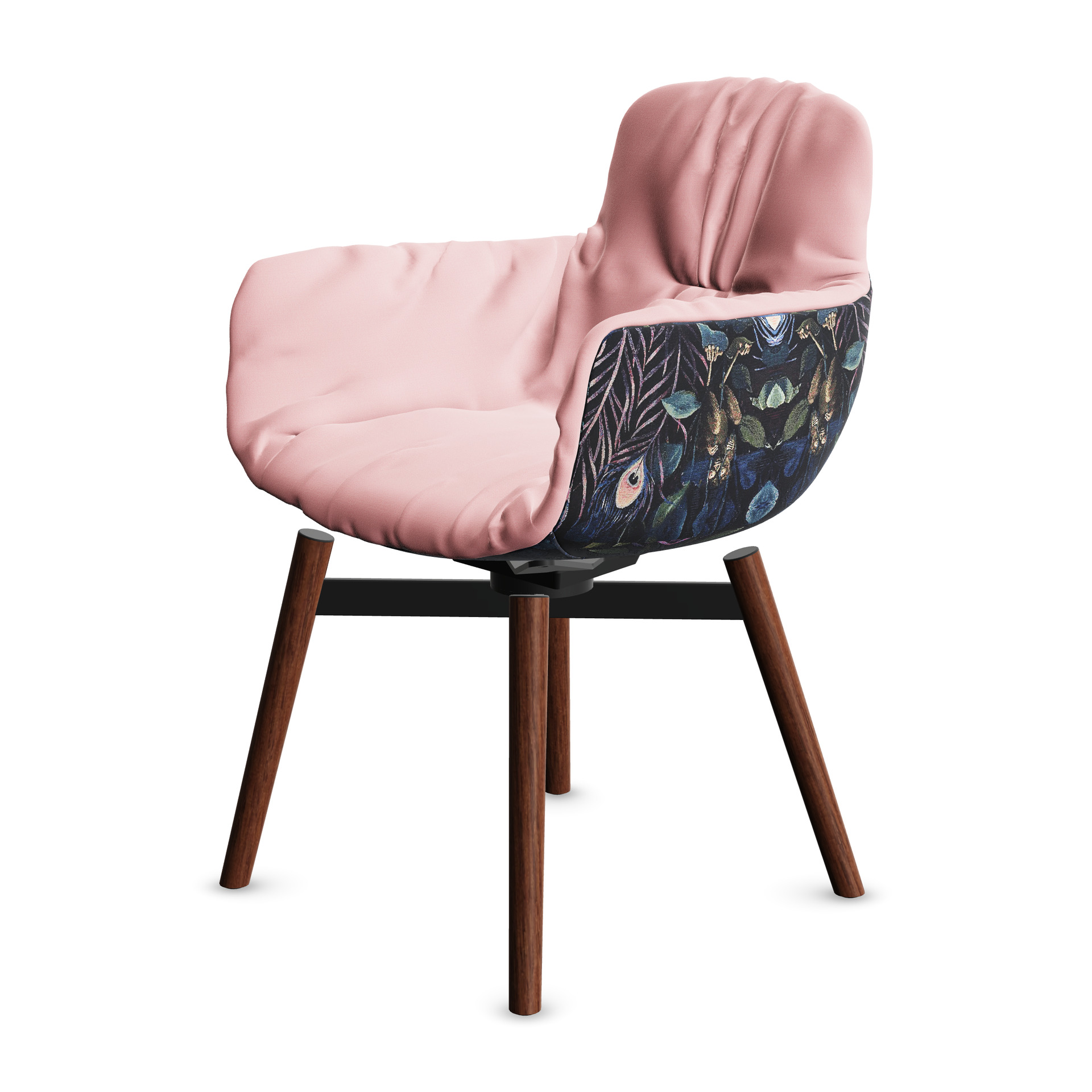 Leya Armchair High in rosa Stoff Vidar 0622, Seitenwand Gobelin Oasis, Holzfuß mit schwarzem Kreuz, schräg von vorn