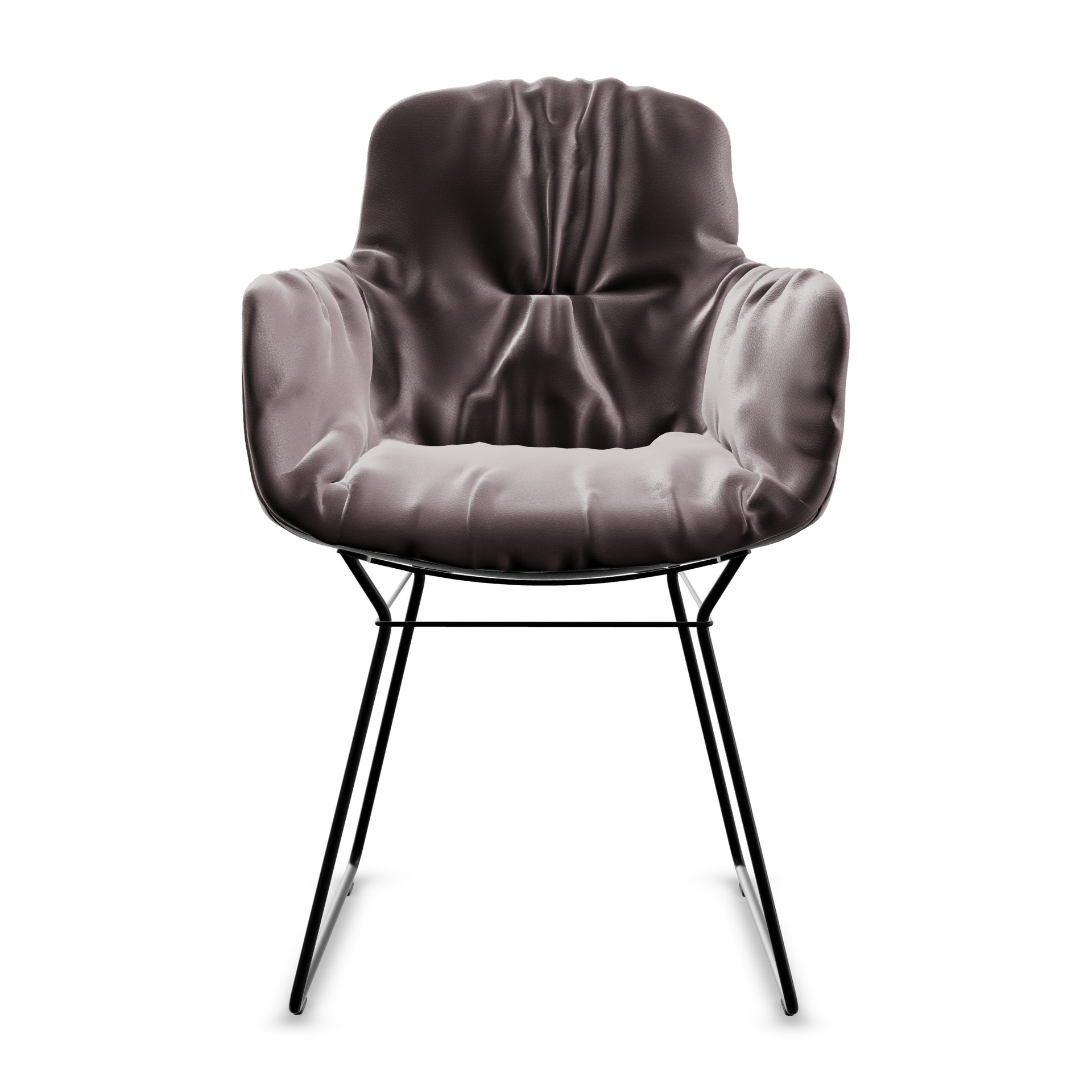 Leya Armchair High in graubraunem Leder Opium Plaza mit schwarzem Drahtgestell, Frontansicht