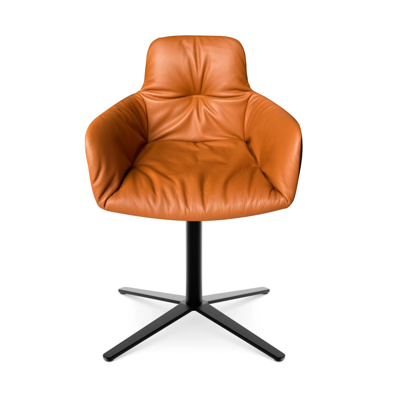 Leya Armchair High in cognacfarbenem Leder Cairo mit schwarzem Fußkreuz, Frontansicht