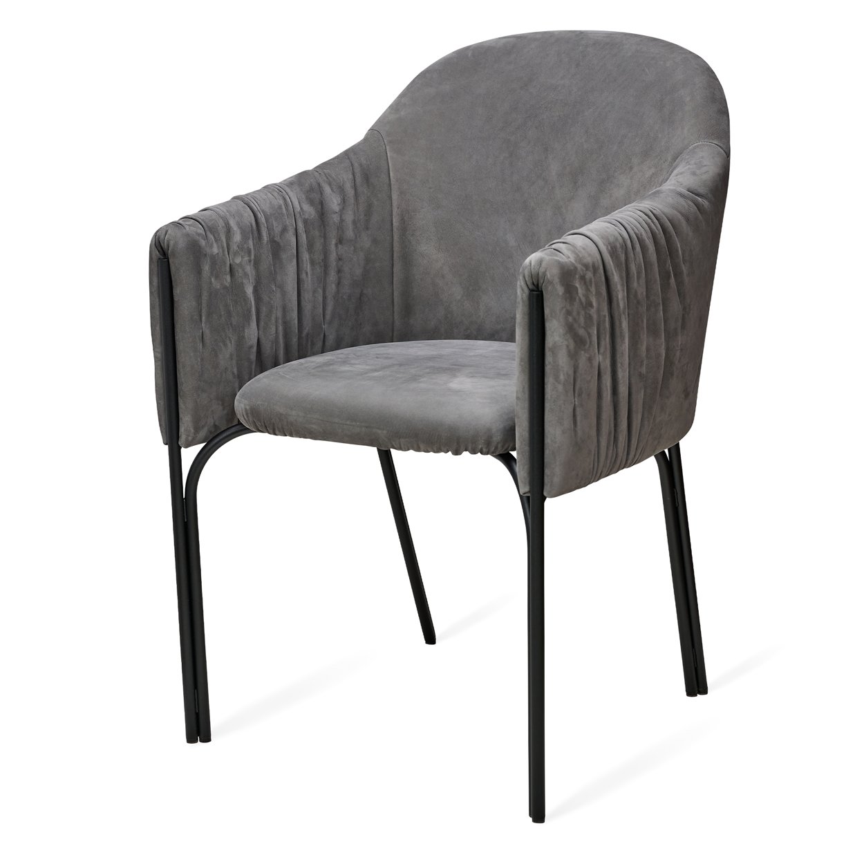 Celine Armchair High in grauem Leder Cayenne Anthracite mit schwarzem Gestell, schräg von vorn