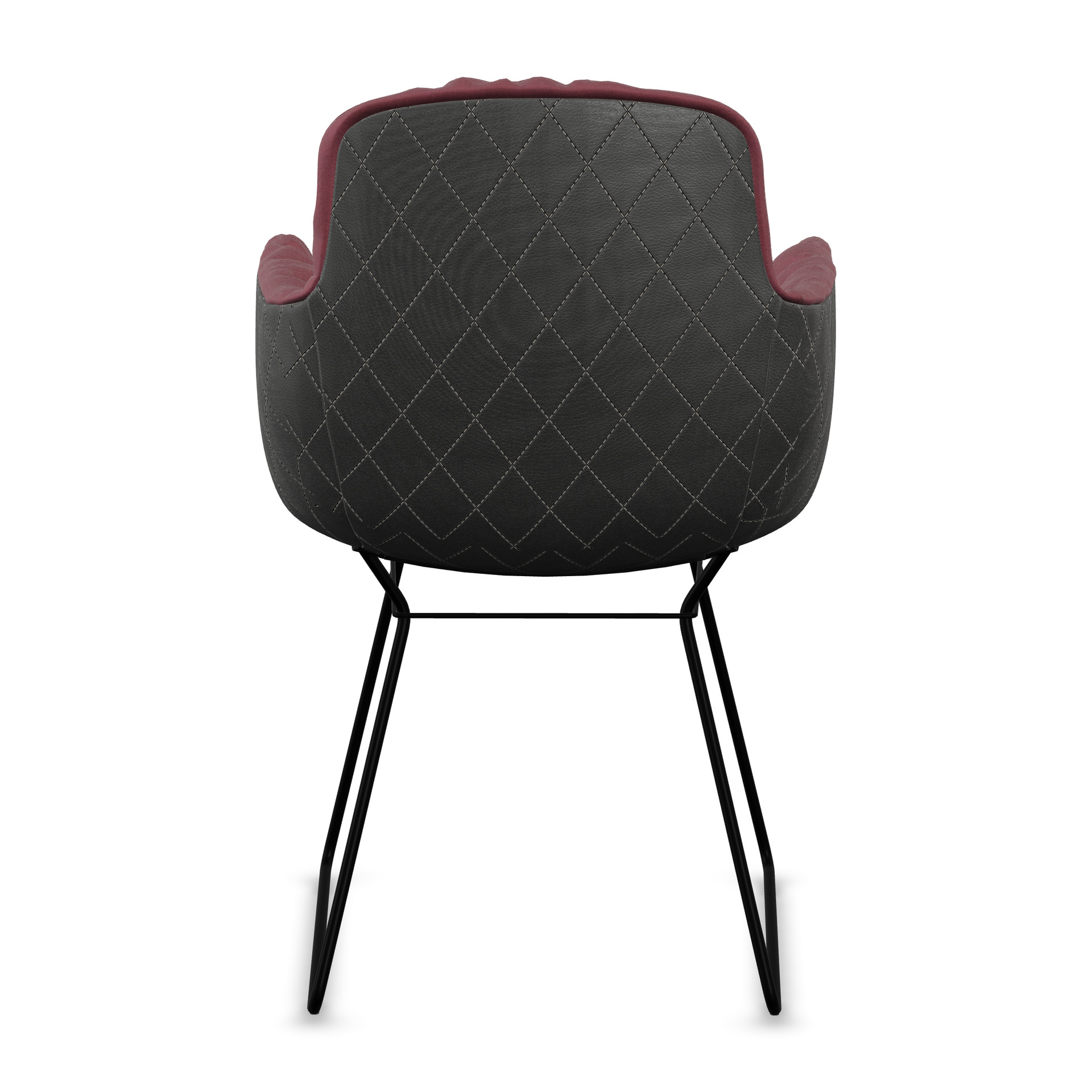 Leya Armchair High mit Rückseite in schwarz gestepptem Leder Opium Ebony, schwarzes Drahtgestell, Rückansicht