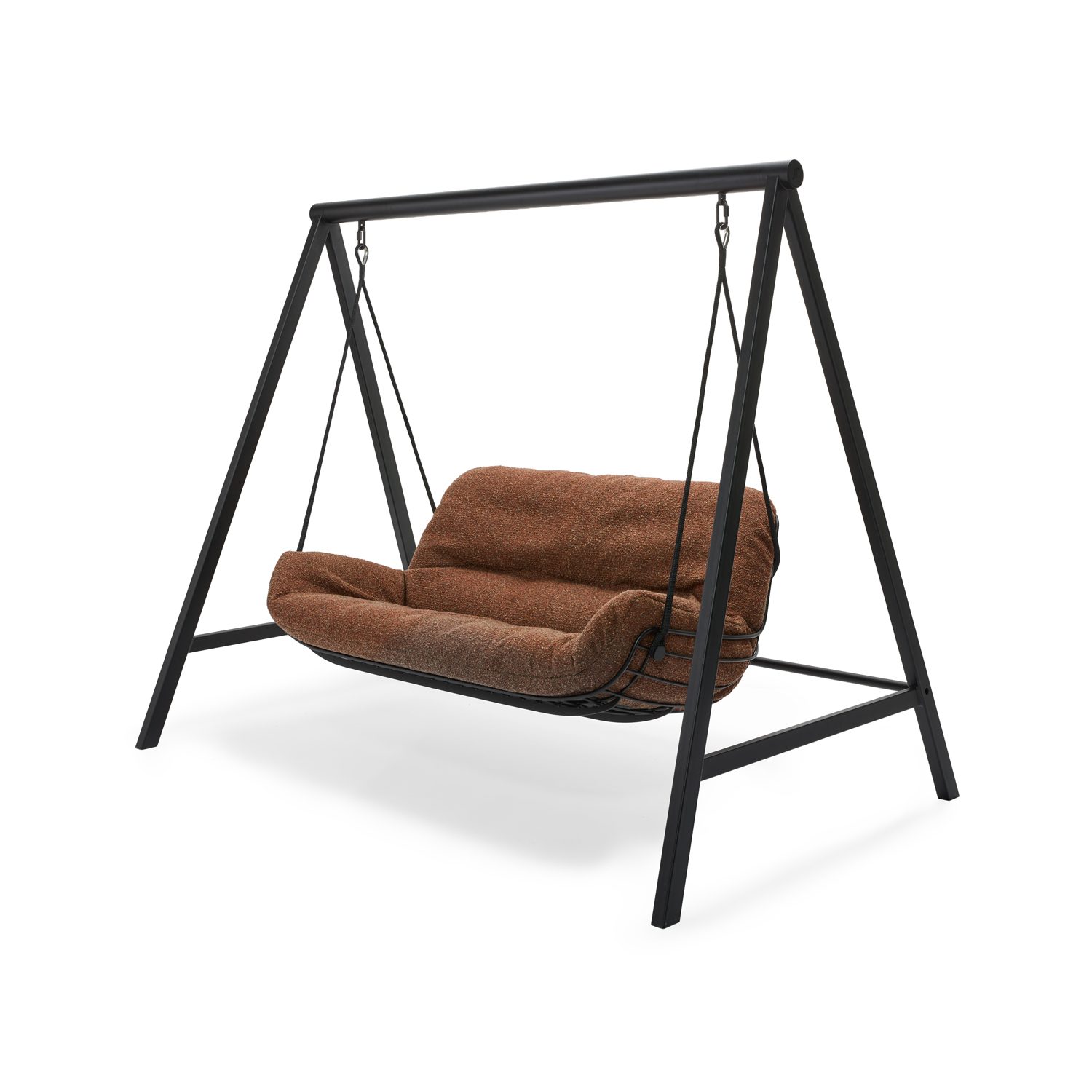 Hollywood Swing Leyasol Lounge Couch für draußen in Rostbraun mit schwarzem Gestell, schräg von vorn