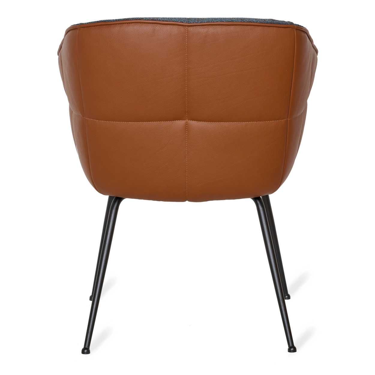 Marla Armchair High mit Rückseite in cognacbraunem Leder Sahara Cacao und schwarzem Gestell, Rückansicht