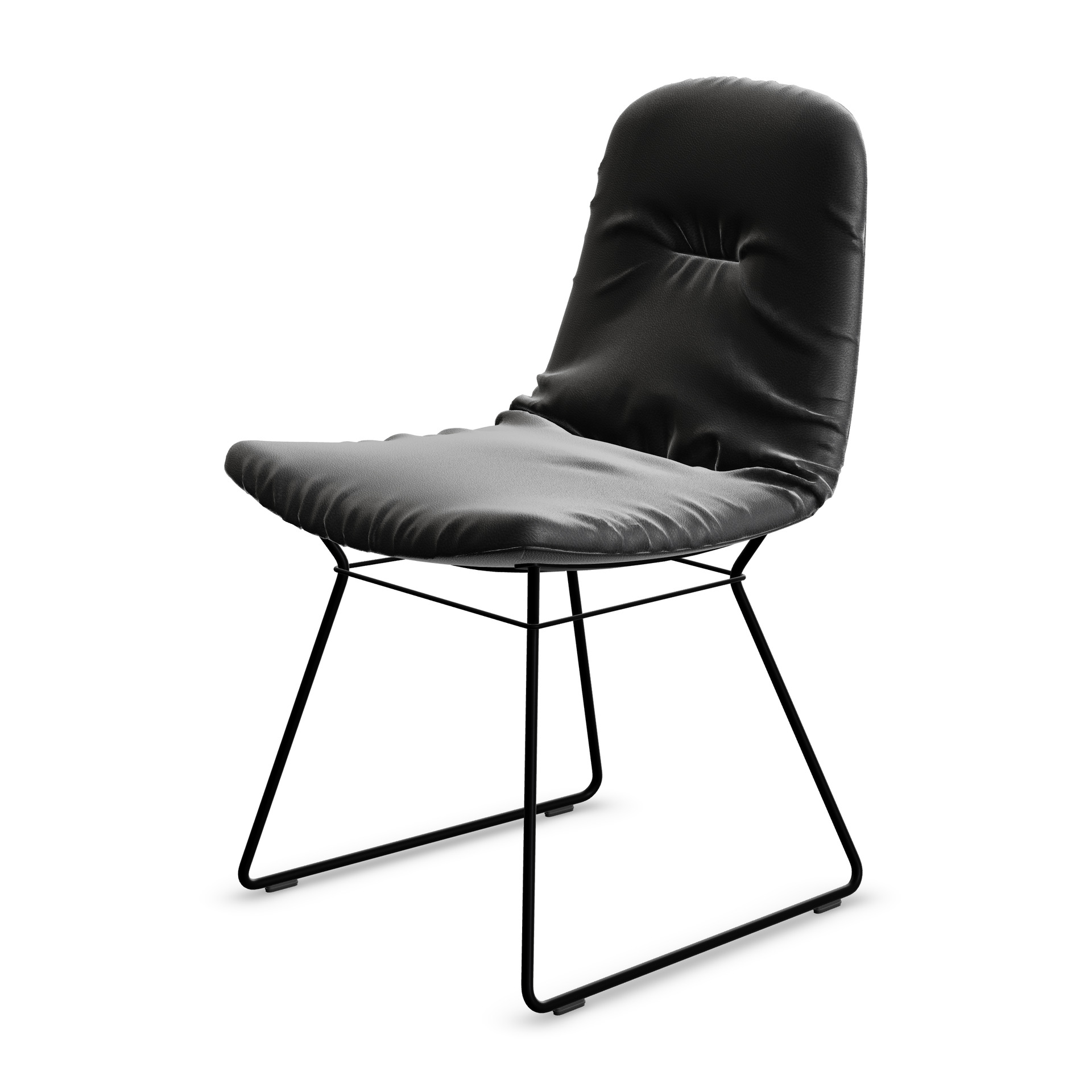 Leya Chair in schwarzem Leder Orient Ebony mit schwarzem Drahtgestell, schräg von vorn