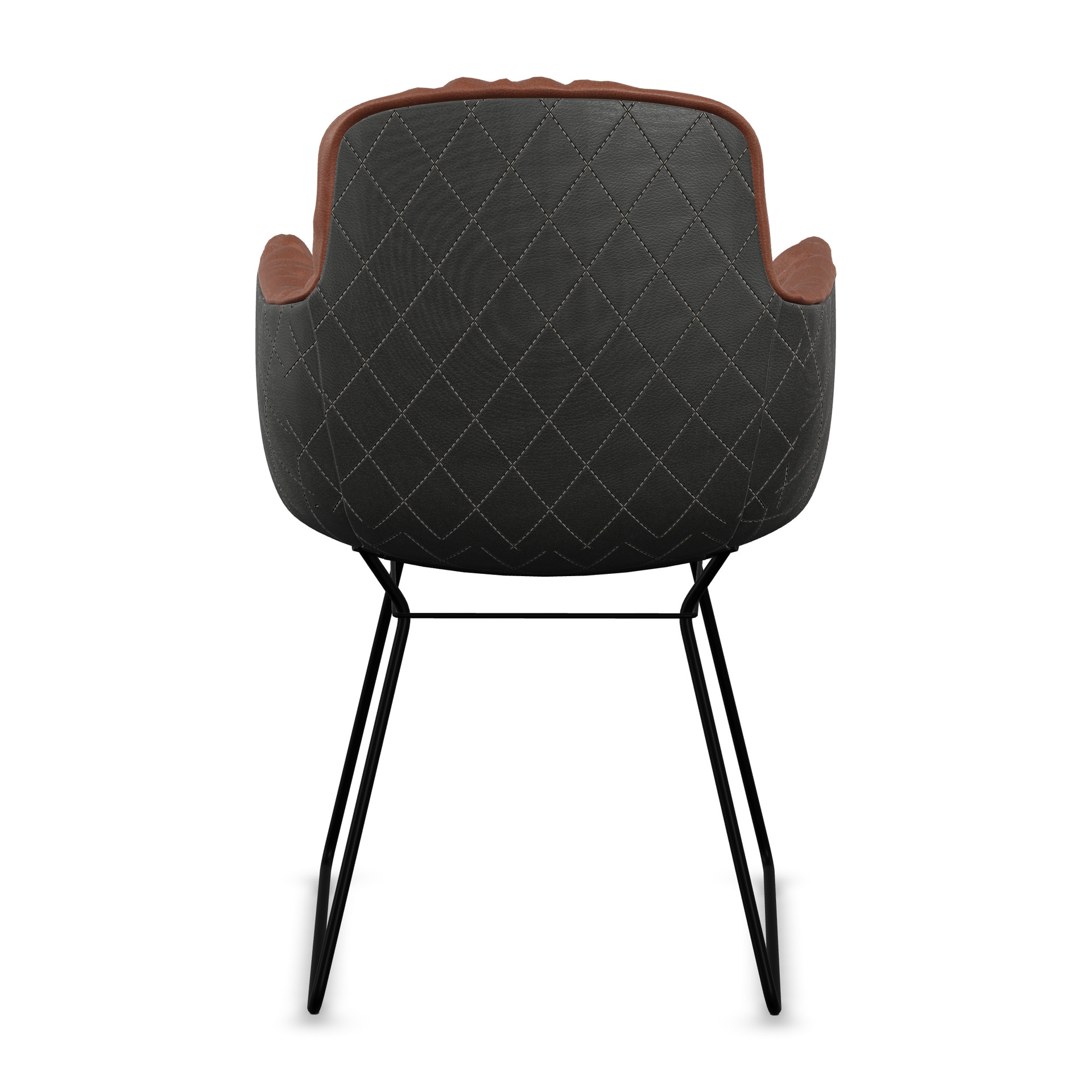 Leya Armchair High mit schwarz gestepptem Leder Sahara Ebony an der Rückseite, schwarzes Drahtgestell, Rückansicht