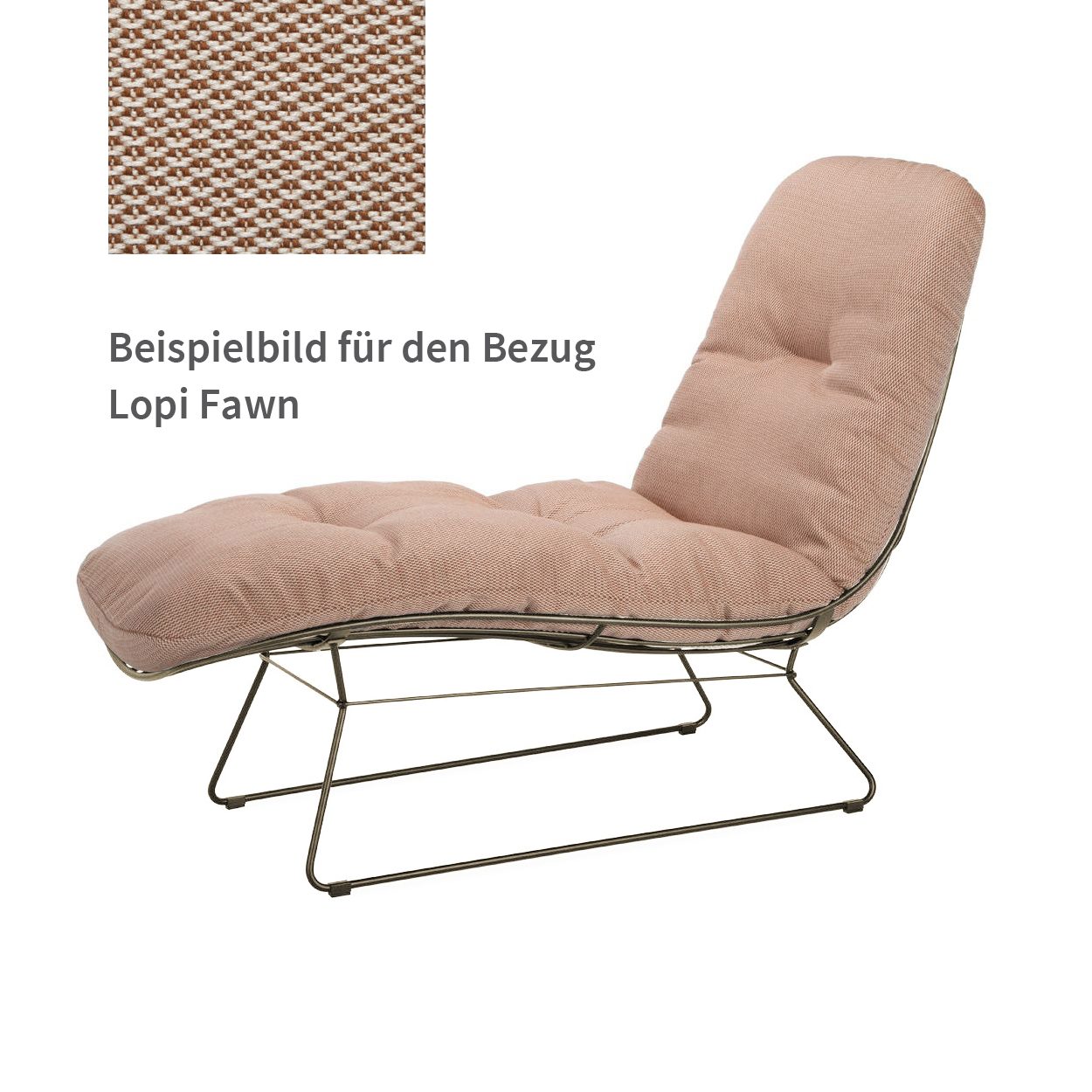 Leyasol Liege für draußen mit rosa Bezug Lopi Fawn, Beispielbild für den Bezug, Seitenansicht