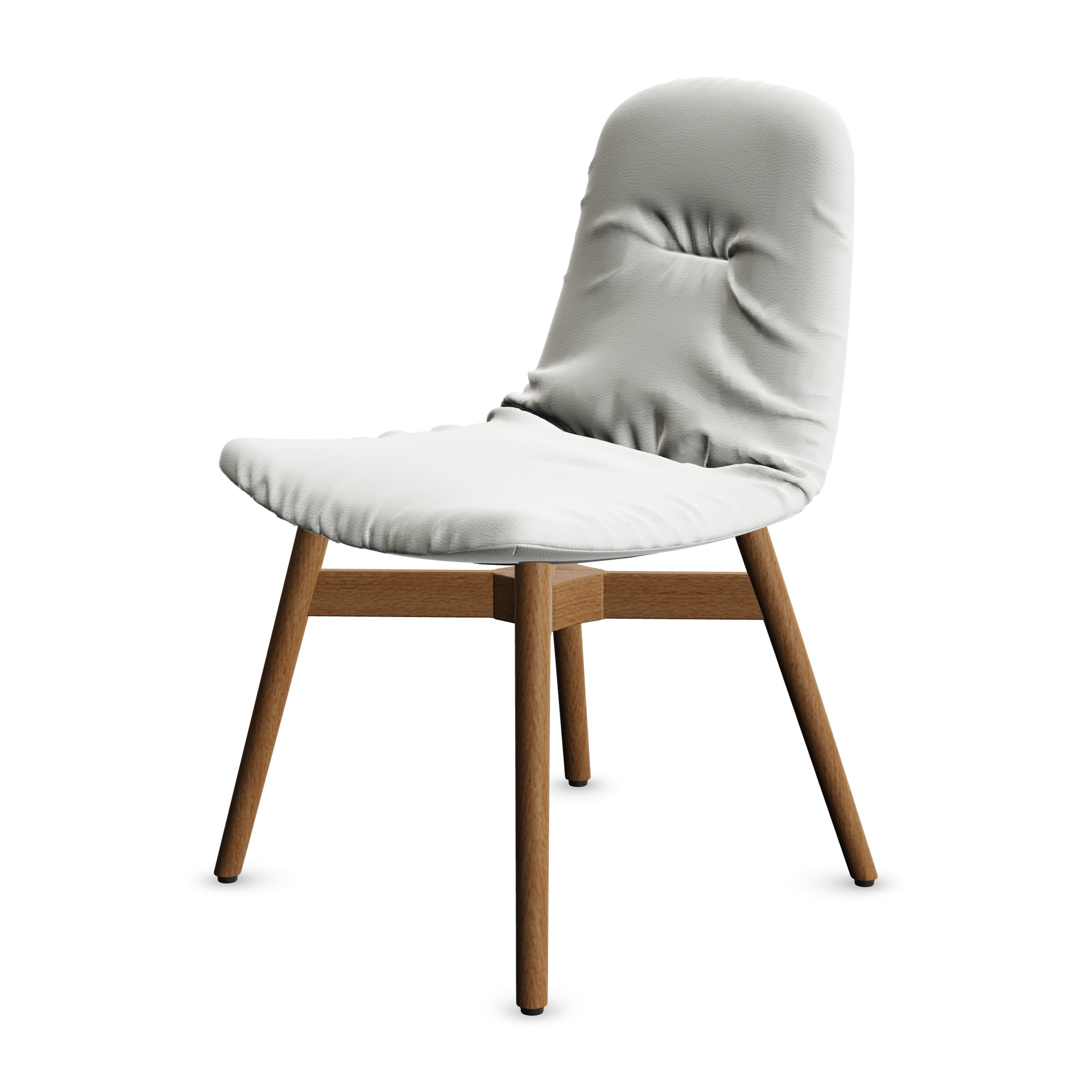Leya Chair in hellgrauem Leder Orient Kristall mit Holzgestell in Eiche, schräg von vorn